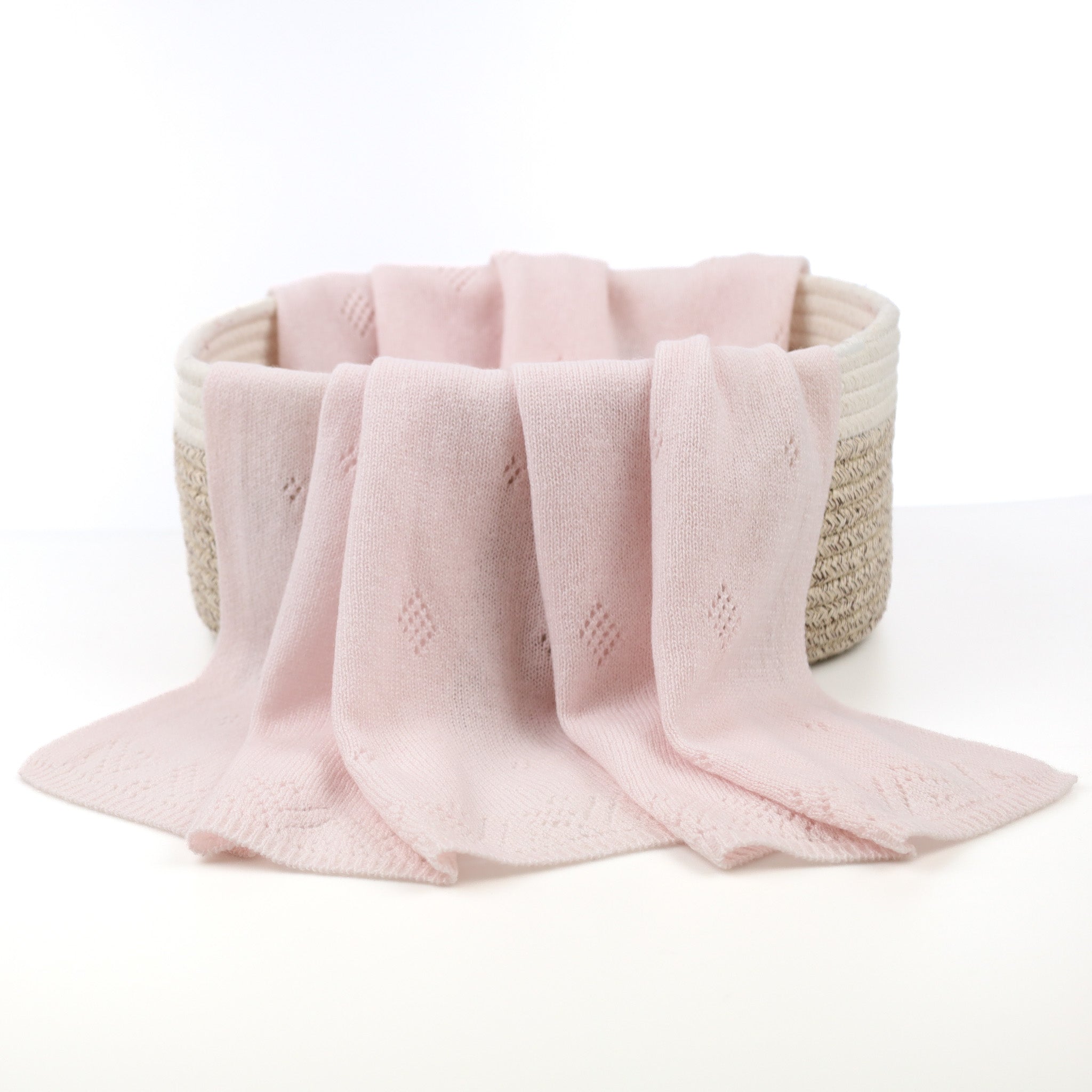 Brand New Scottish Baby Pink Pointelle Knitted Cashmere Baby Shawl