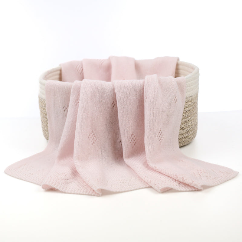 Brand New Scottish Baby Pink Pointelle Knitted Cashmere Baby Shawl