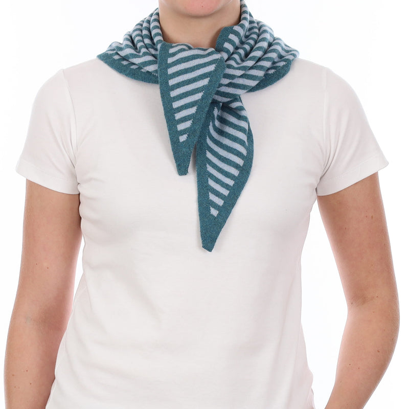 Brand New Ocean Green & Baby Blue Stripe Recycled Cashmere Triangle Scarf