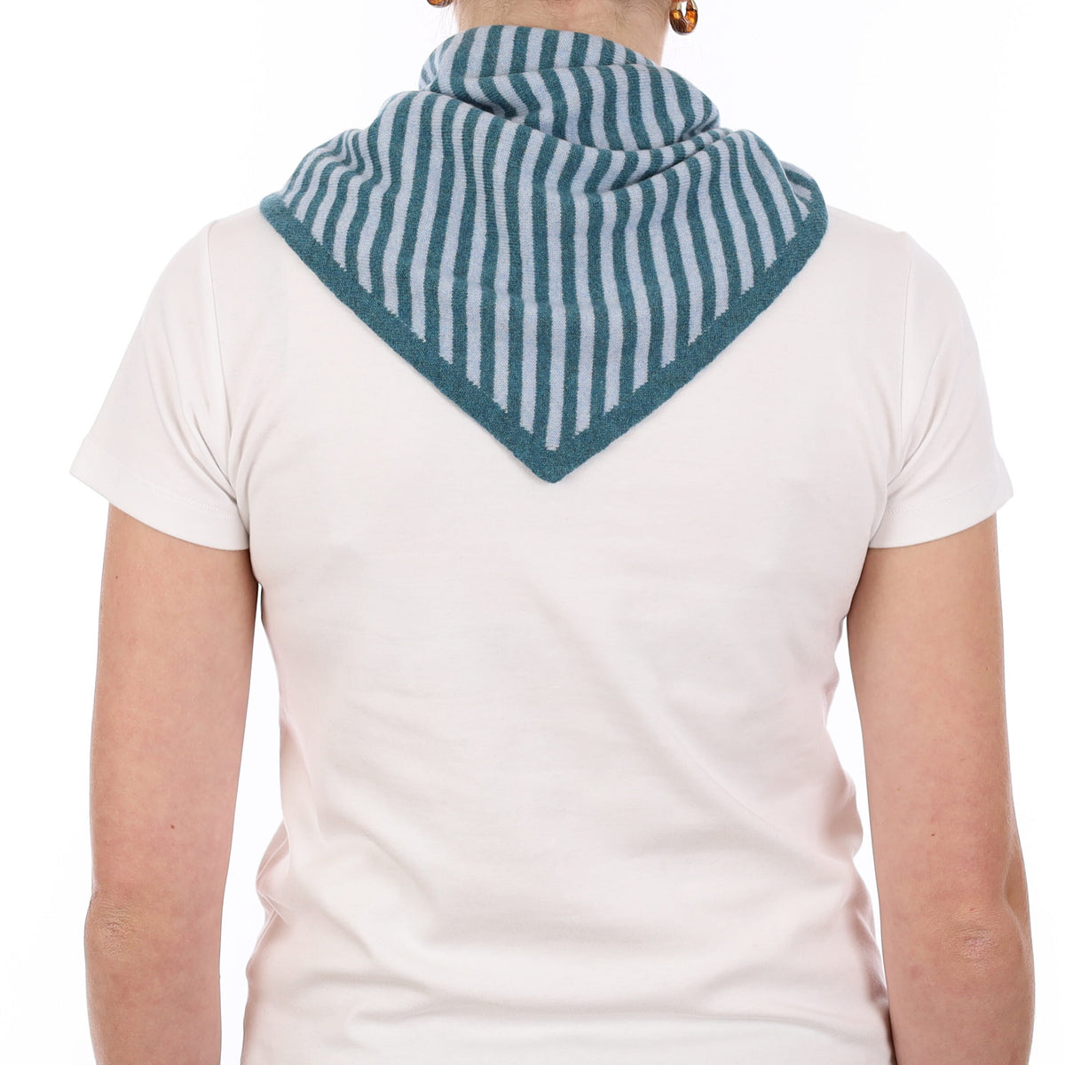 Brand New Ocean Green & Baby Blue Stripe Recycled Cashmere Triangle Scarf