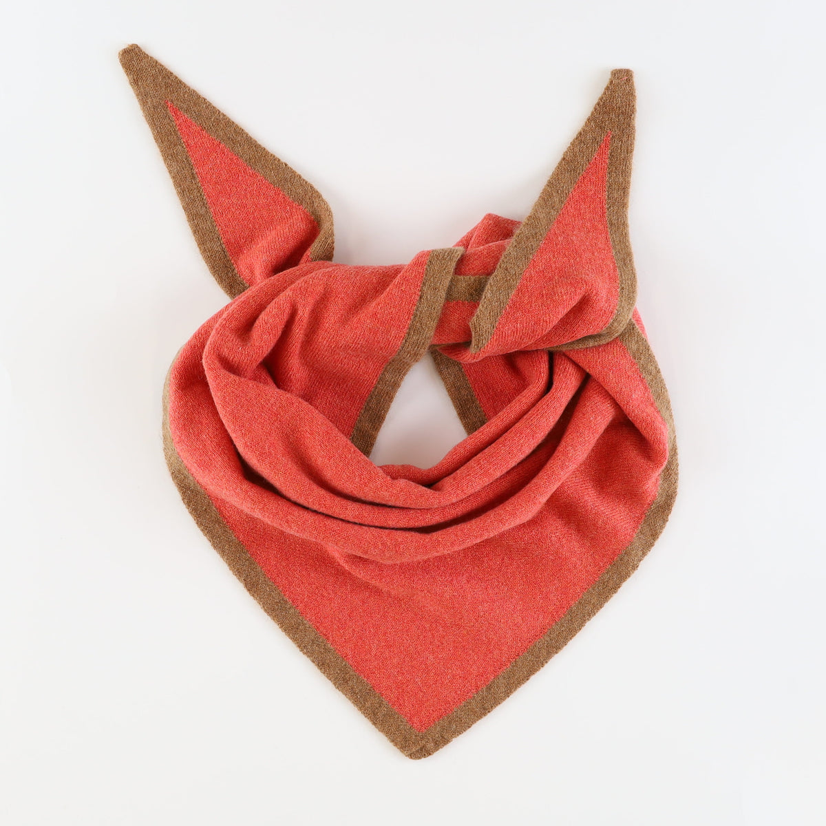 Brand New Watermelon and Harvest Brown Recycled Cashmere Triangle Scarf