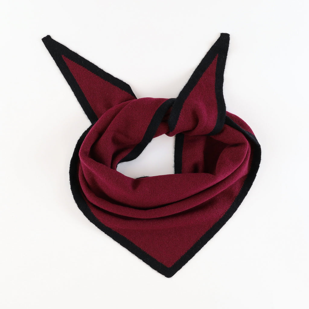 Brand New Wine Red and Black Recycled Cashmere Triangle Scarf