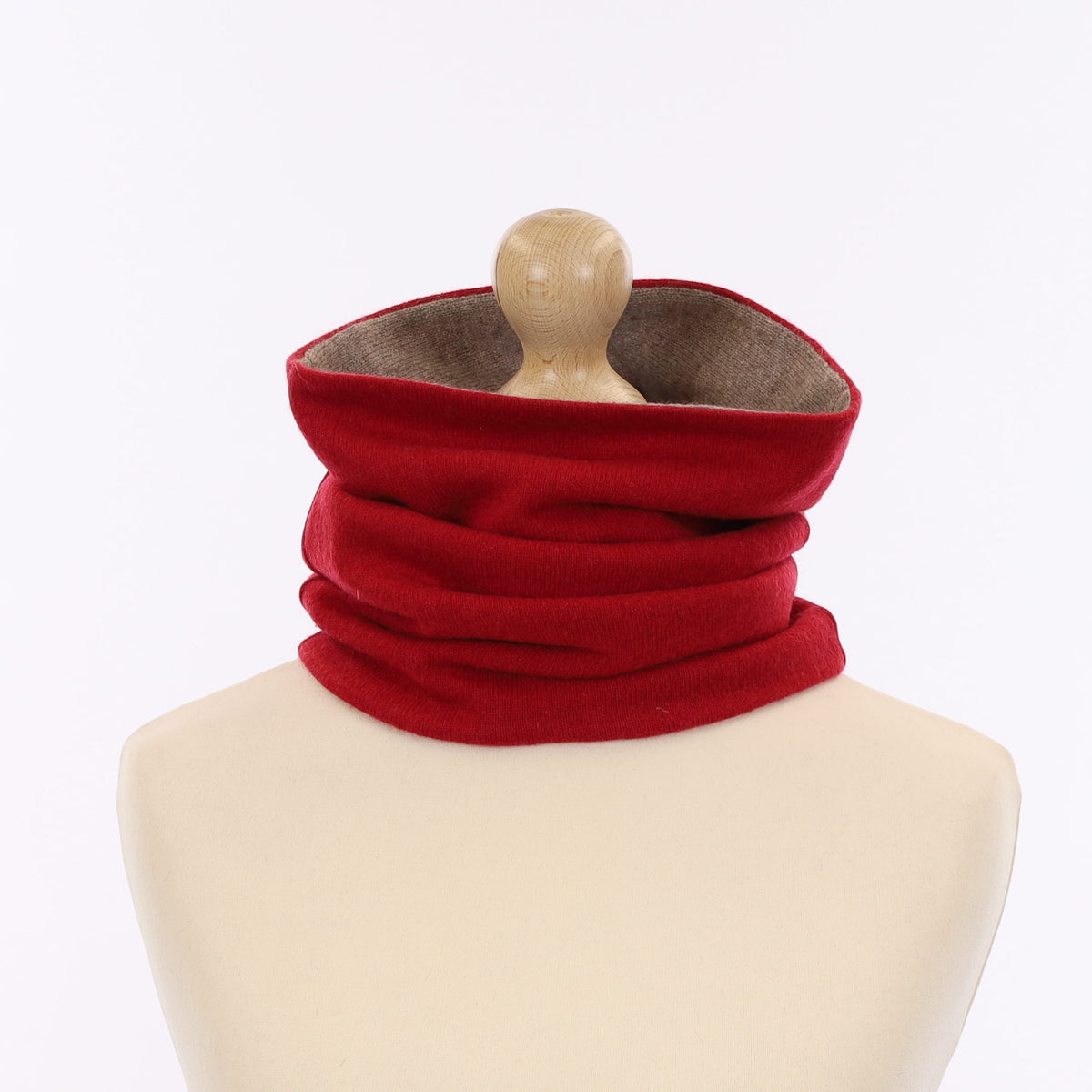 Post Box Red and Taupe Luxury Double Layered Snood