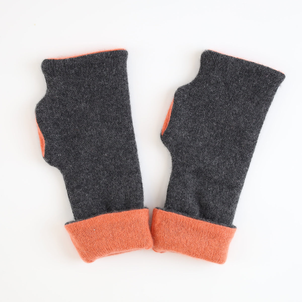 Slate Grey and Sunset Orange Luxury Reversible Cashmere Fingerless Gloves