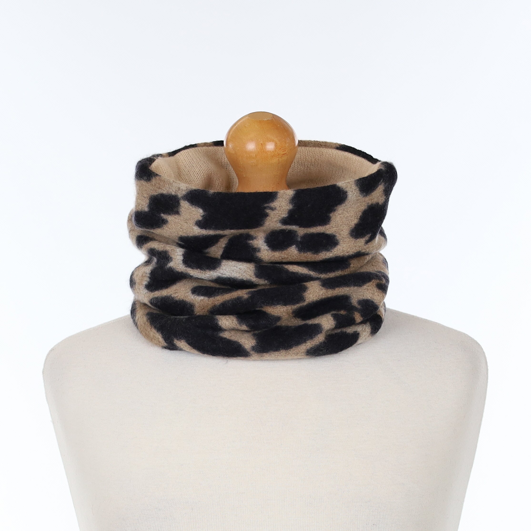 Black and Beige Animal Print Luxury Double Layered Snood