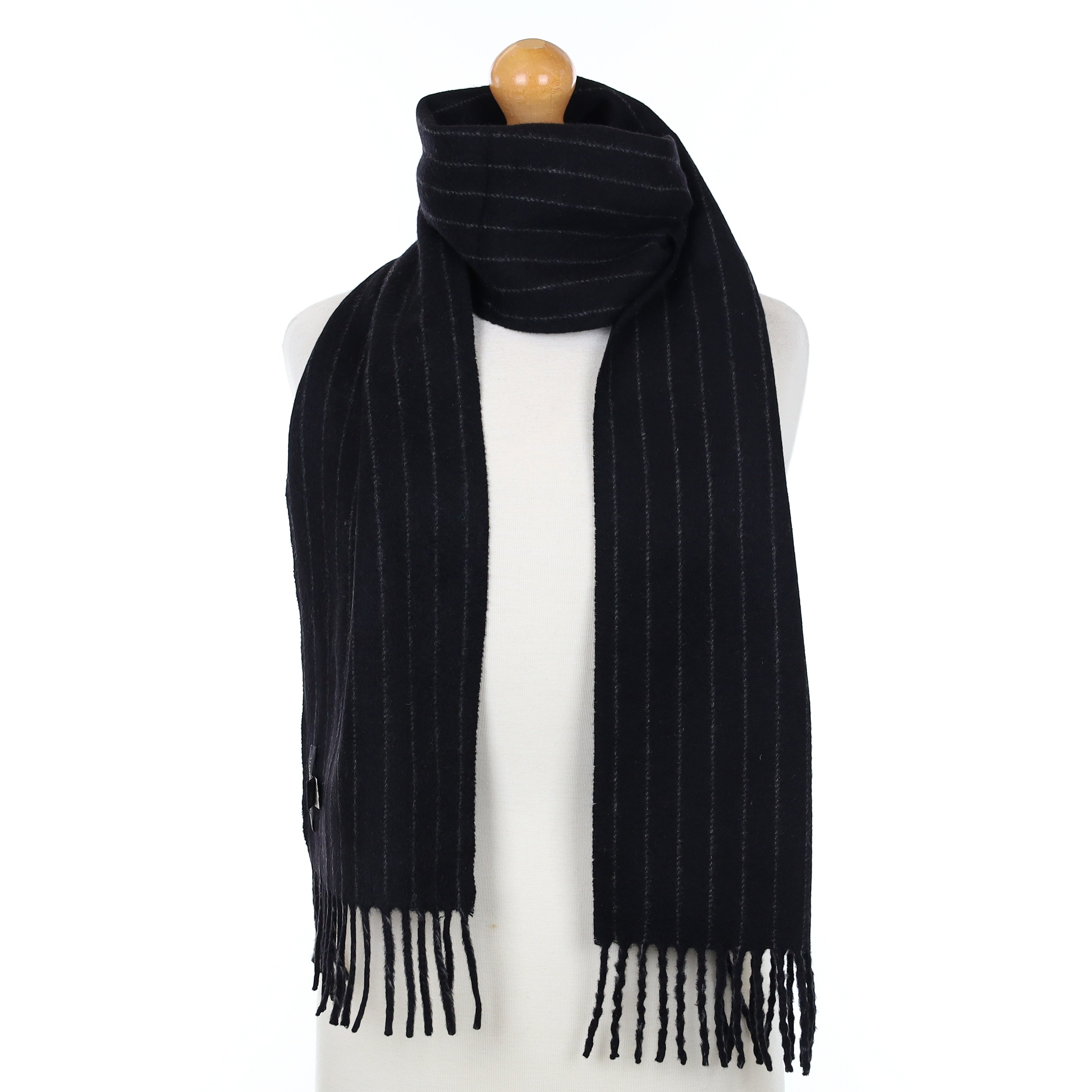 Black and Grey Pinstriped Cashmere Woven Scarf