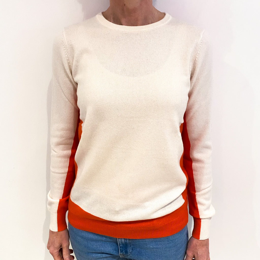 Bright Orange And Cream Cashmere Crew Neck Jumper Small