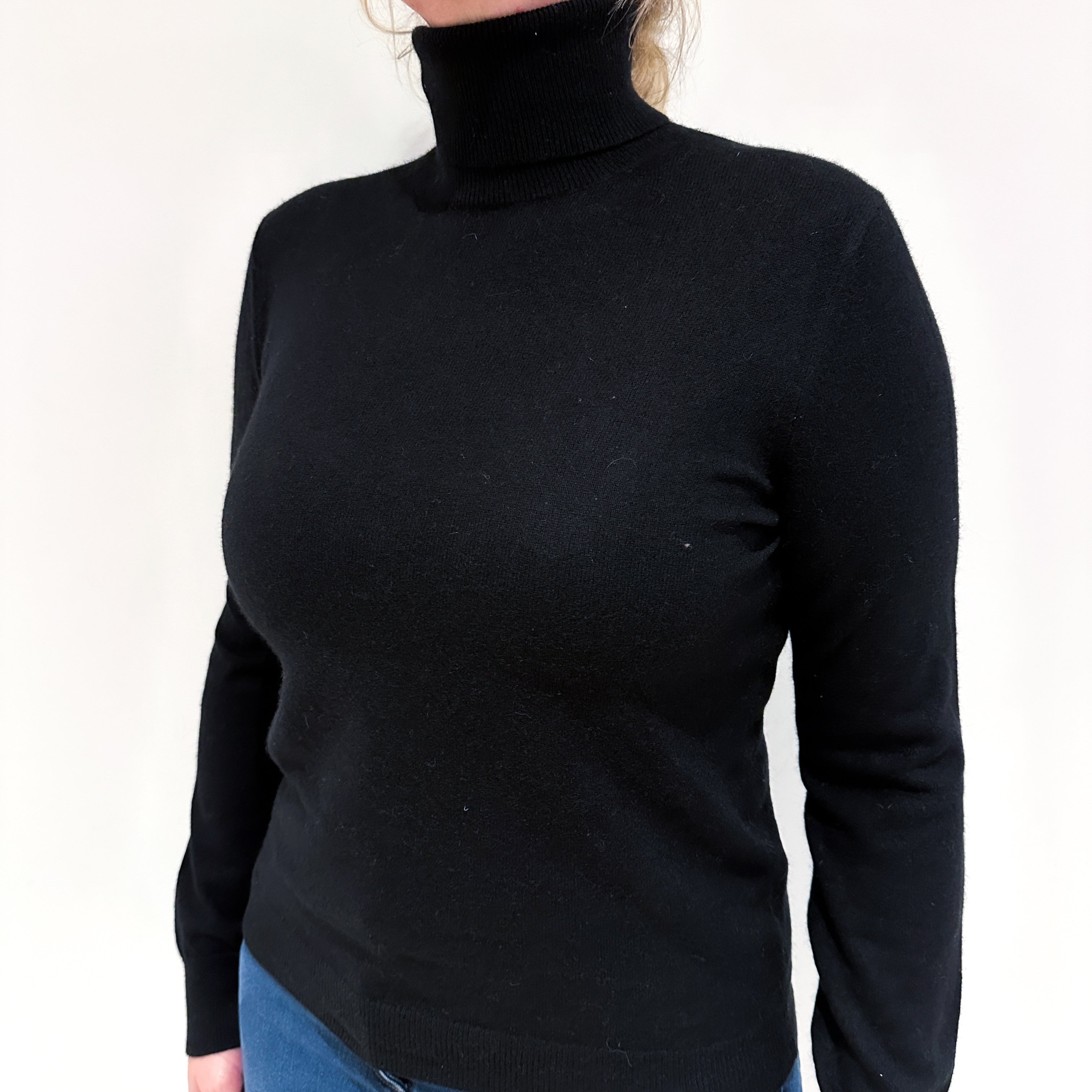 Black Cashmere Polo Neck Jumper Large