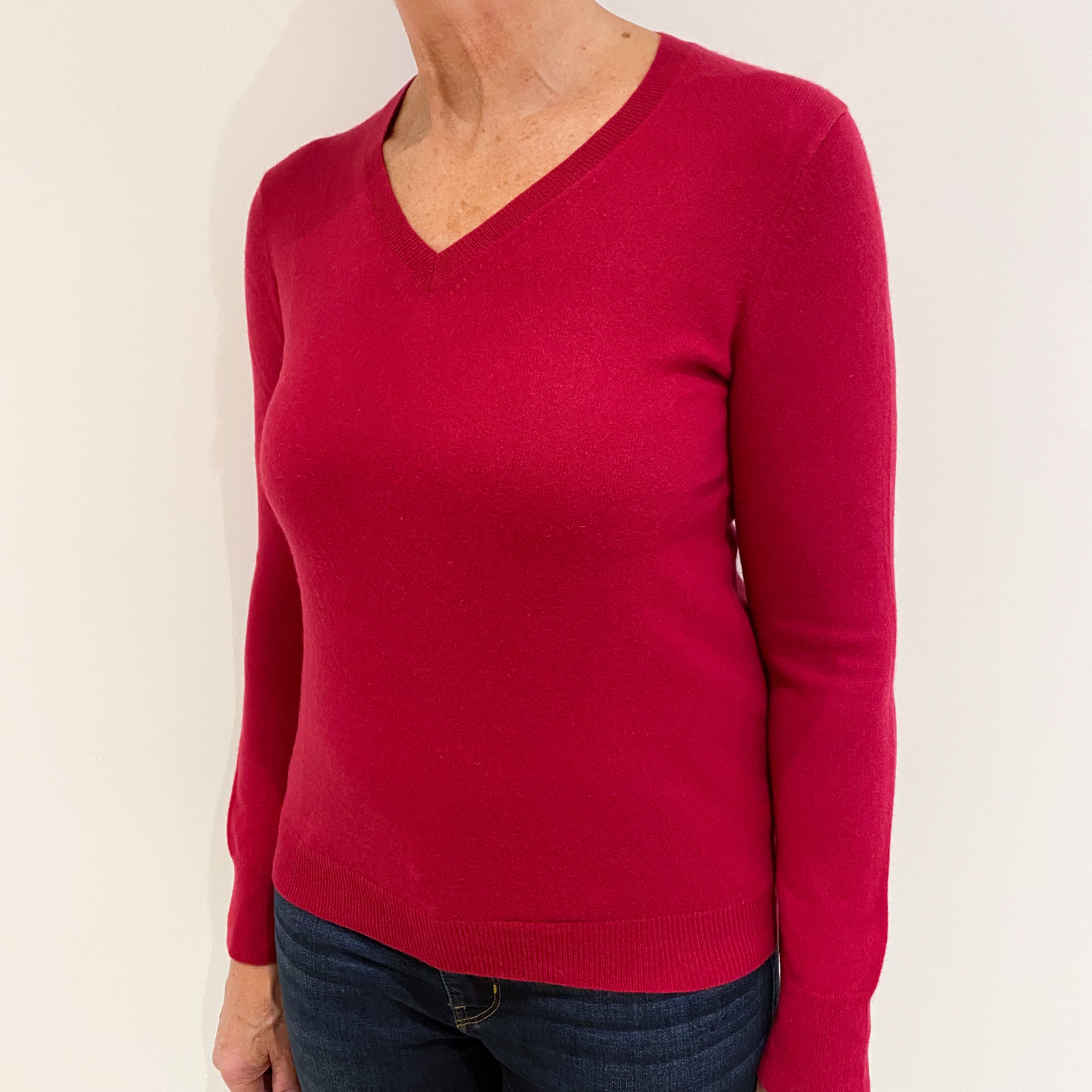 Cherry Pink Cashmere V-Neck Jumper Medium