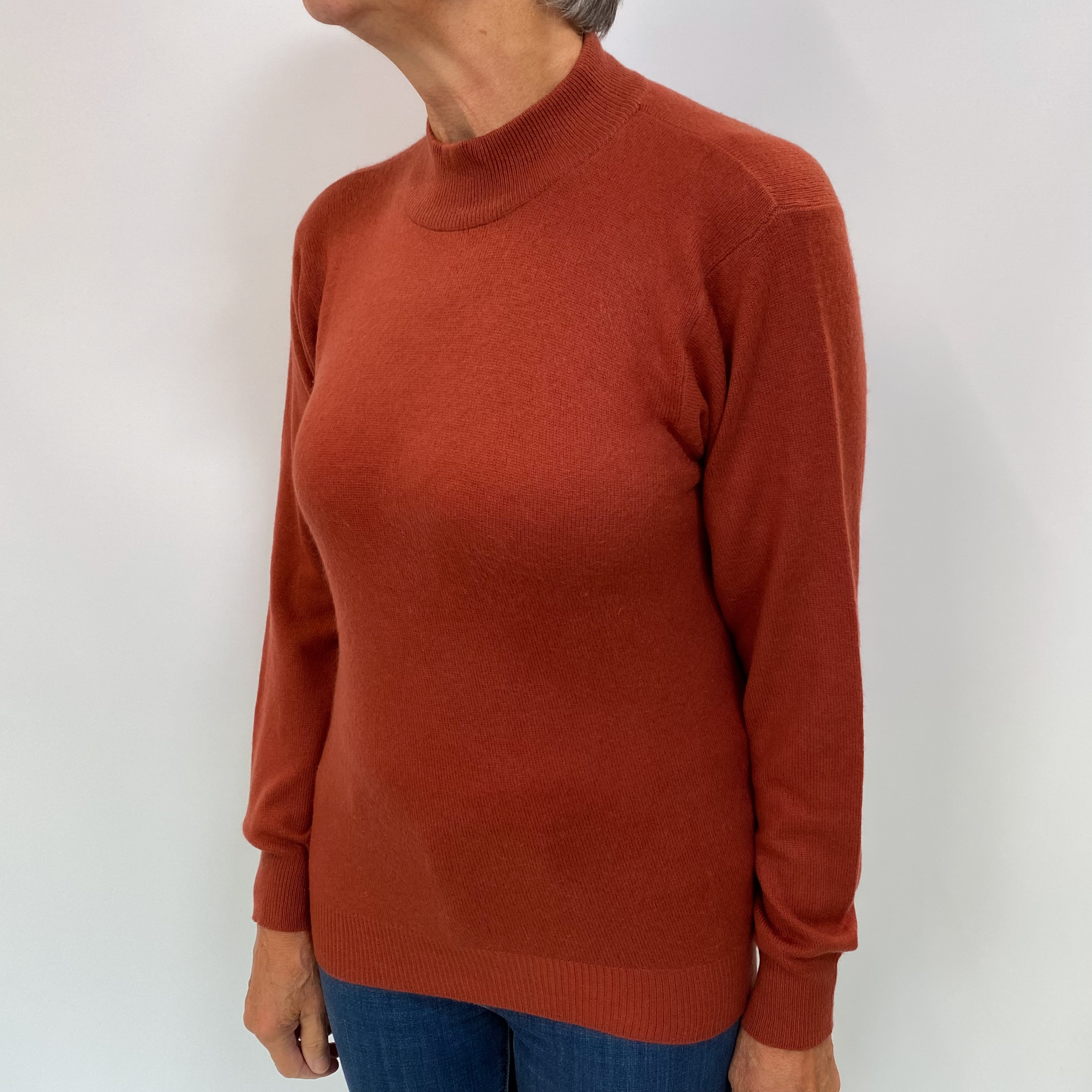 Brick Red Cashmere Turtle Neck Jumper Medium
