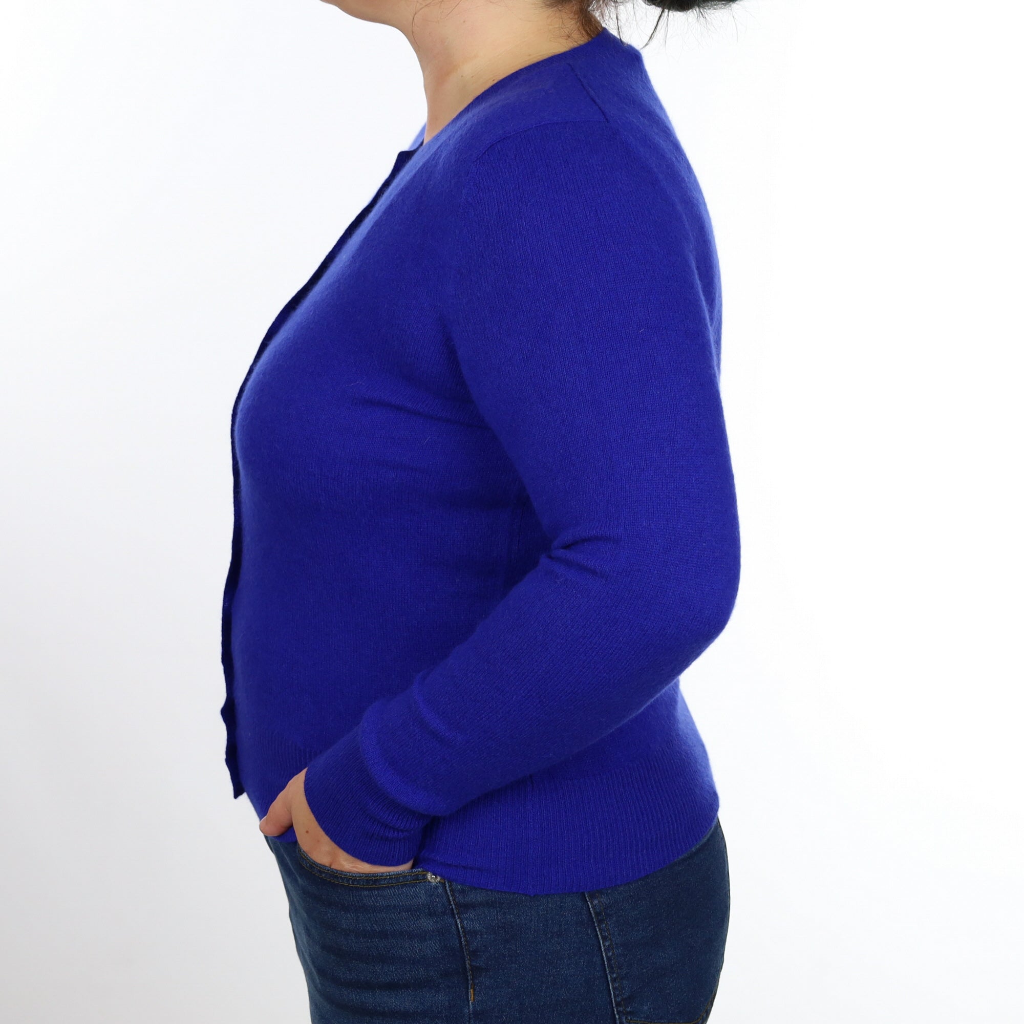 Electric Blue Cashmere Crew Neck Cardigan Large