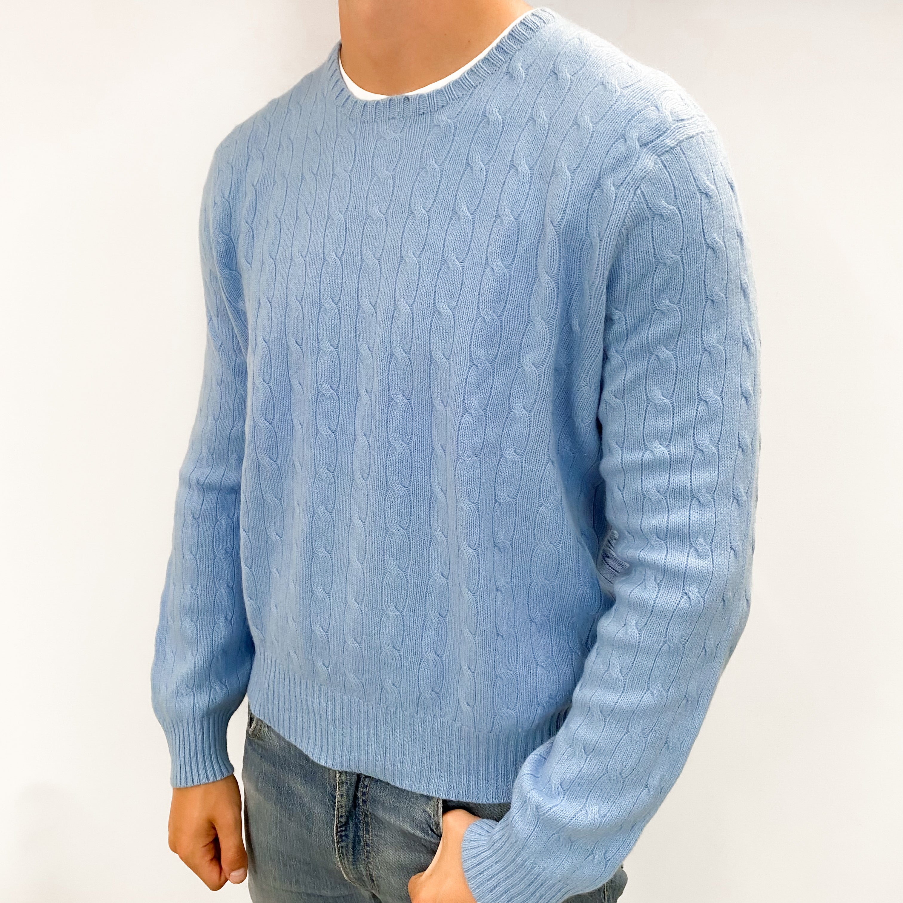 Men's Polo Ralph Lauren Sky Blue Cashmere Crew Neck Jumper XXL