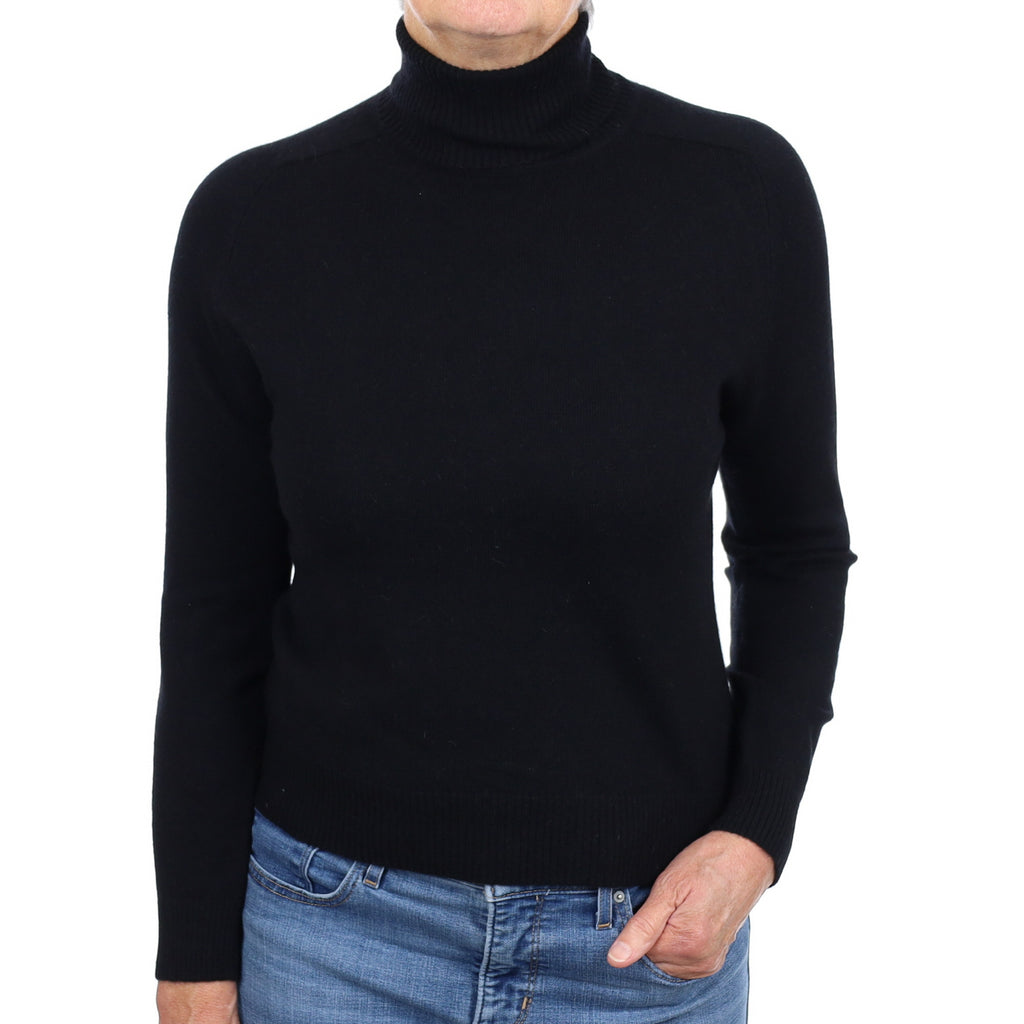 Black Cashmere Polo Neck Jumper Medium