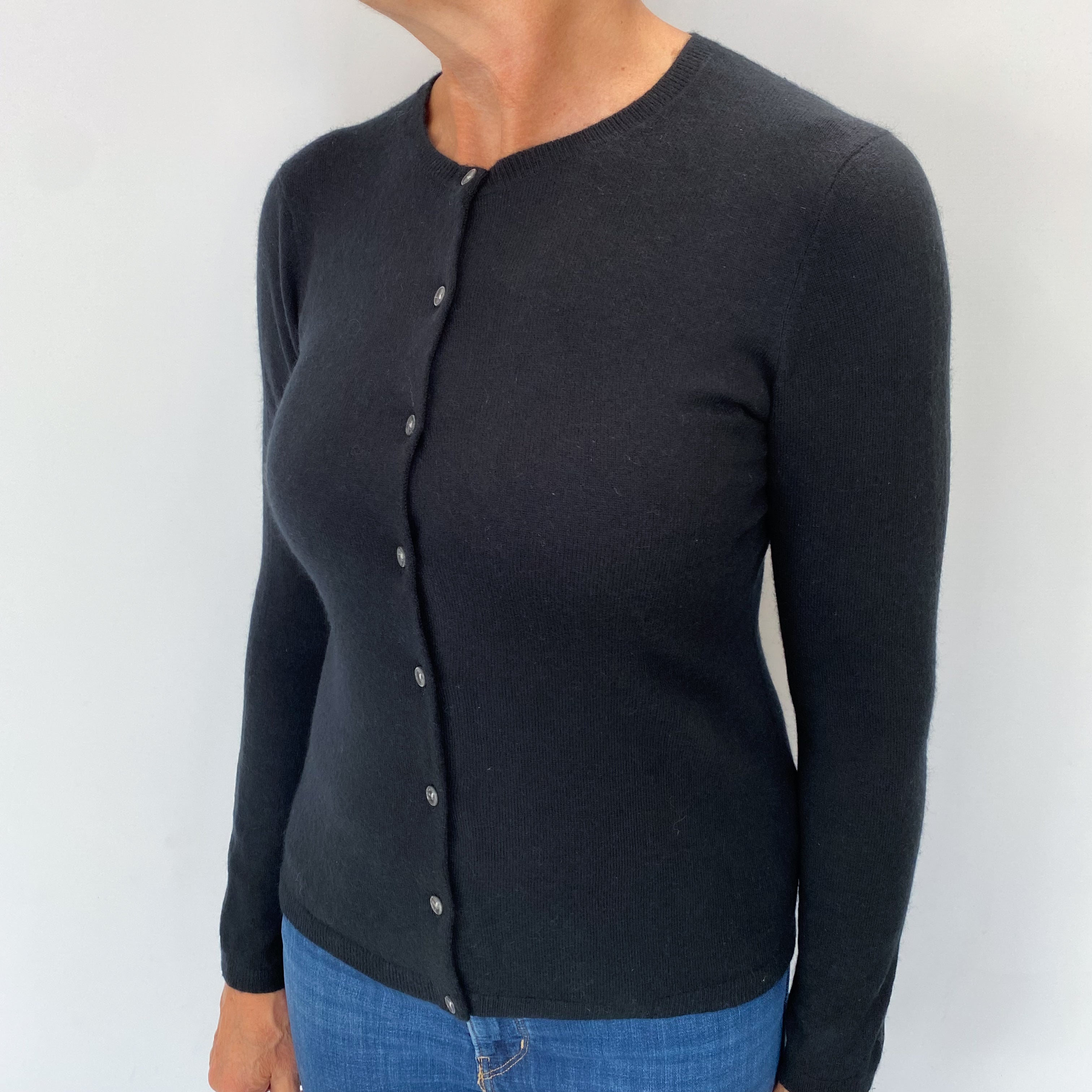 Black Cashmere Crew Neck Cardigan Medium