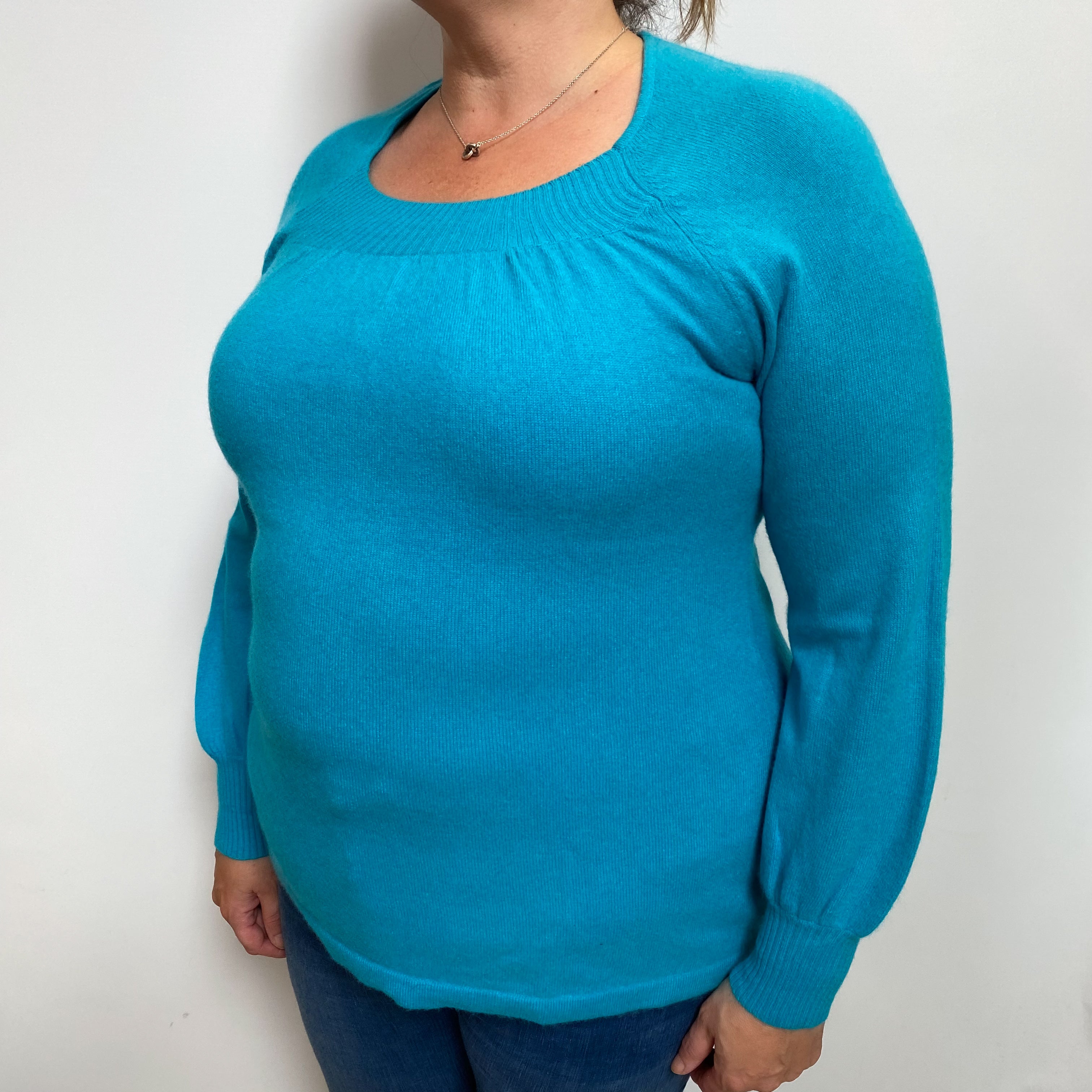 Turquoise Blue Cashmere Scoop Neck Jumper Extra Large