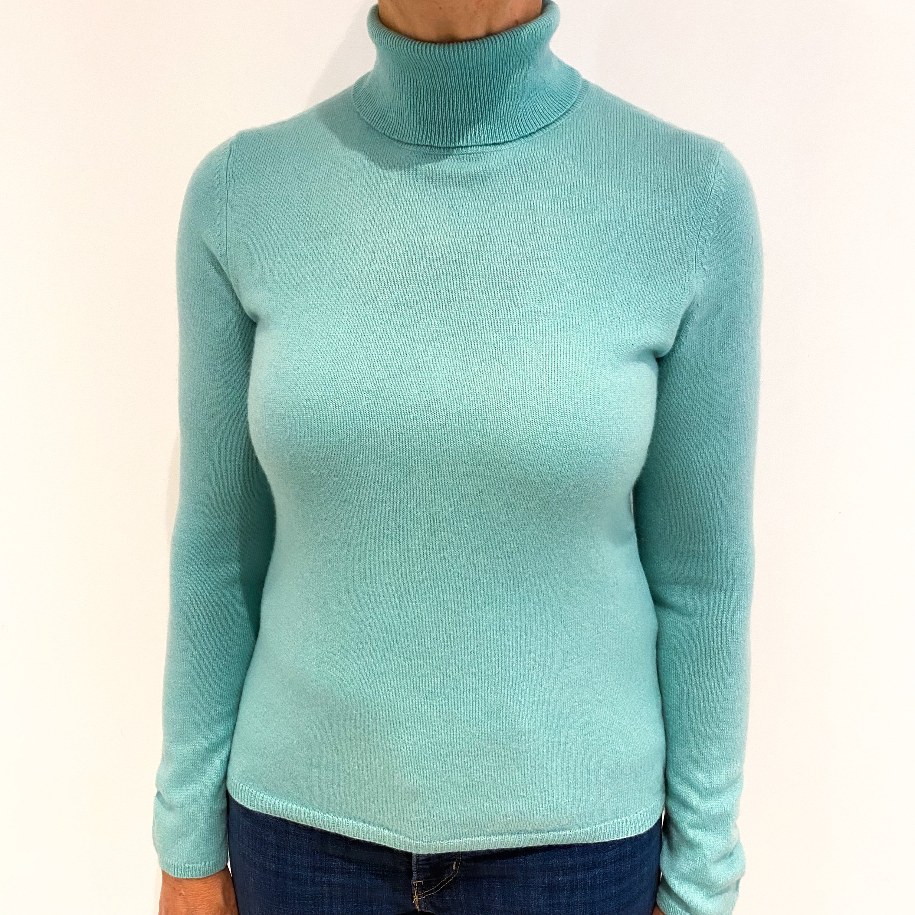 Seafoam Green Cashmere Polo Neck Jumper Medium