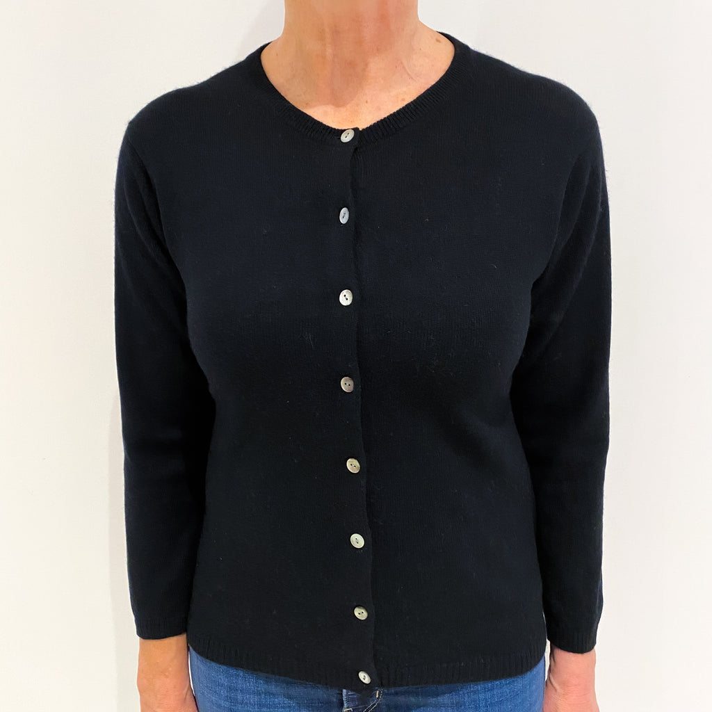 Black Cashmere Crew Neck Cardigan Medium
