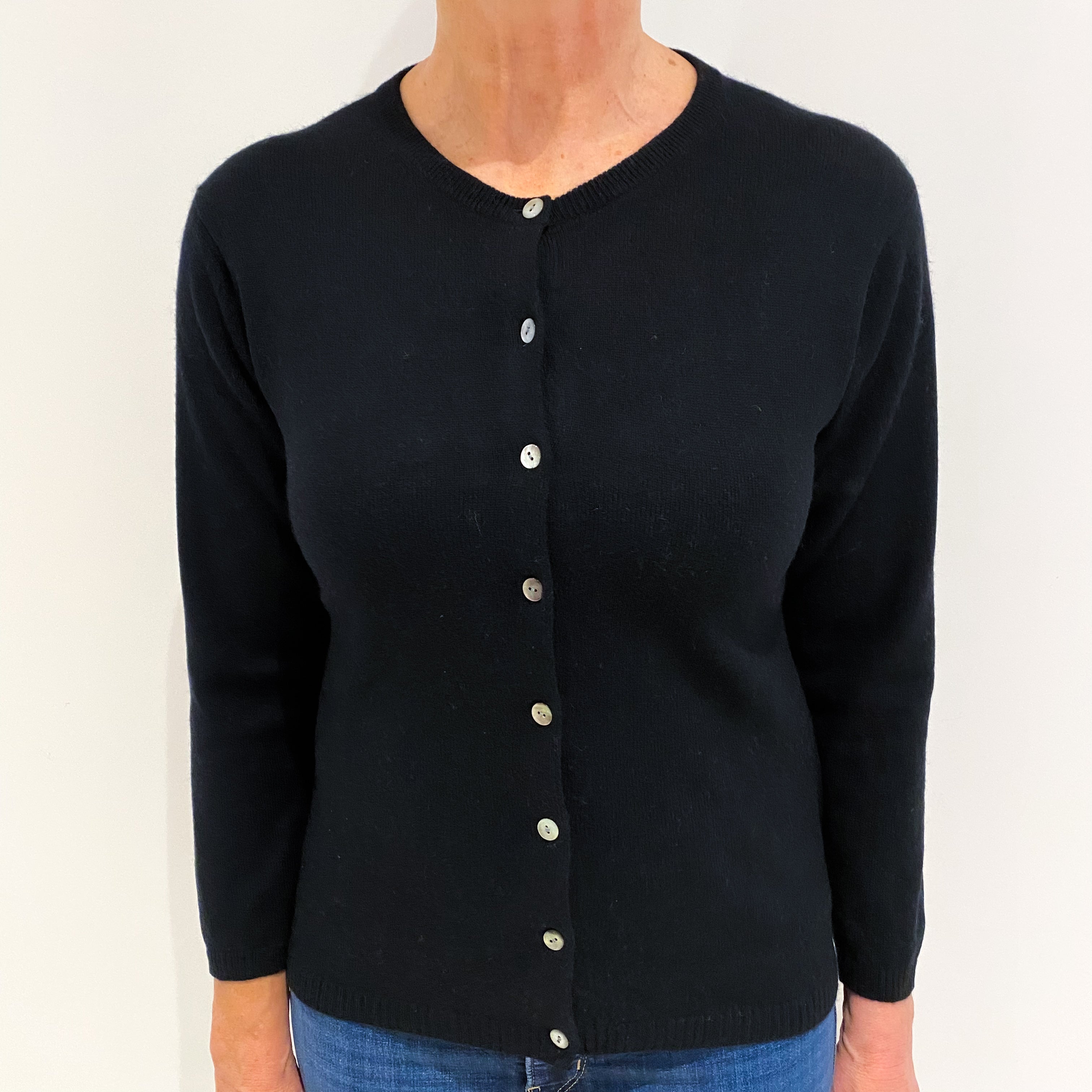 Black Cashmere Crew Neck Cardigan Medium