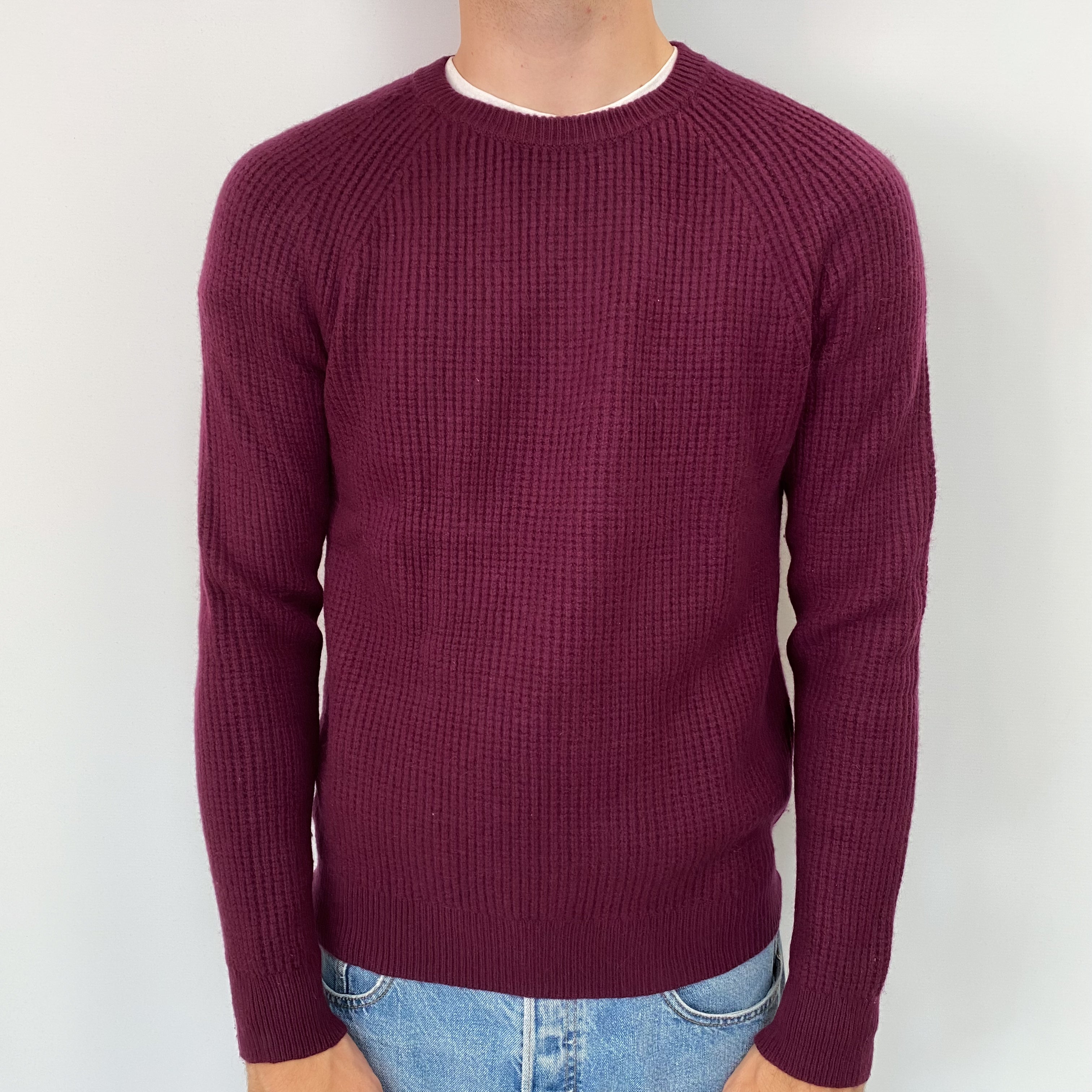 Men's Mulberry Red Cashmere Crew Neck Jumper Medium