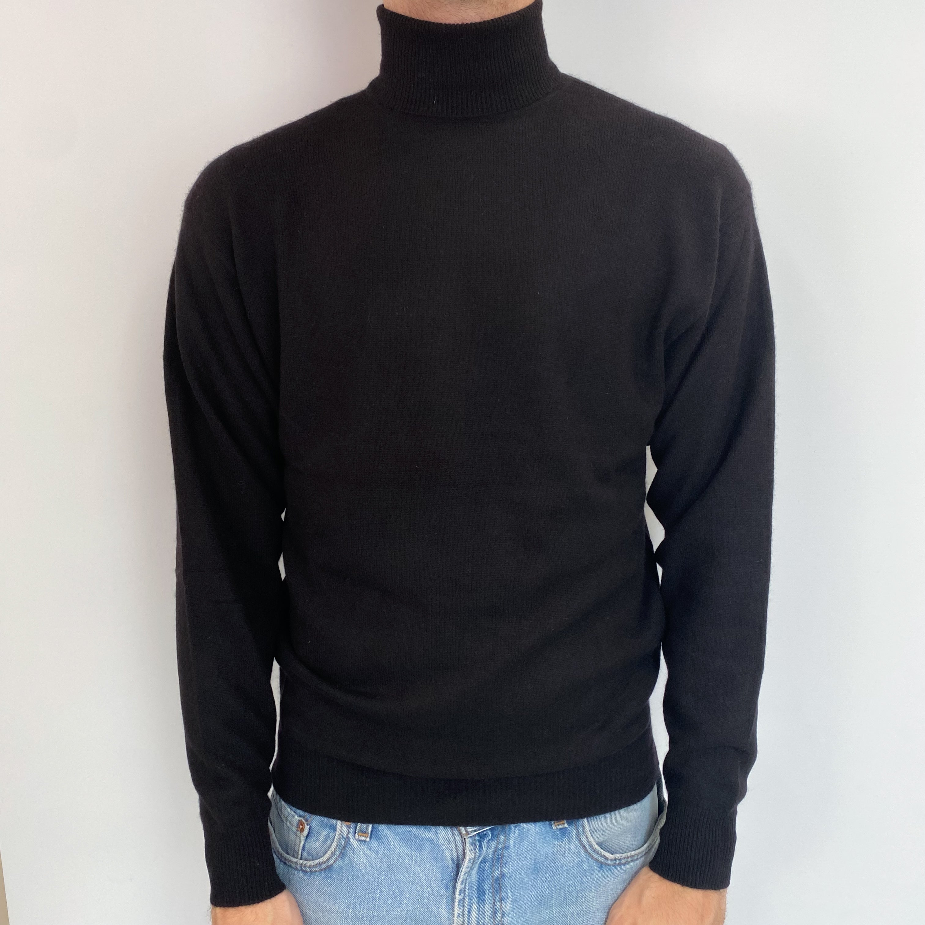 Men's Black Cashmere Polo Neck Jumper Medium