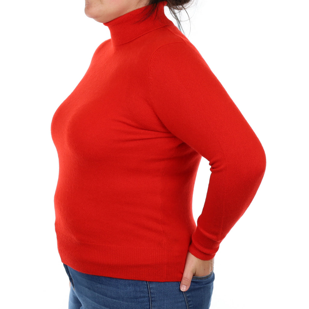 Tomato Red Cashmere Polo Neck Jumper Large