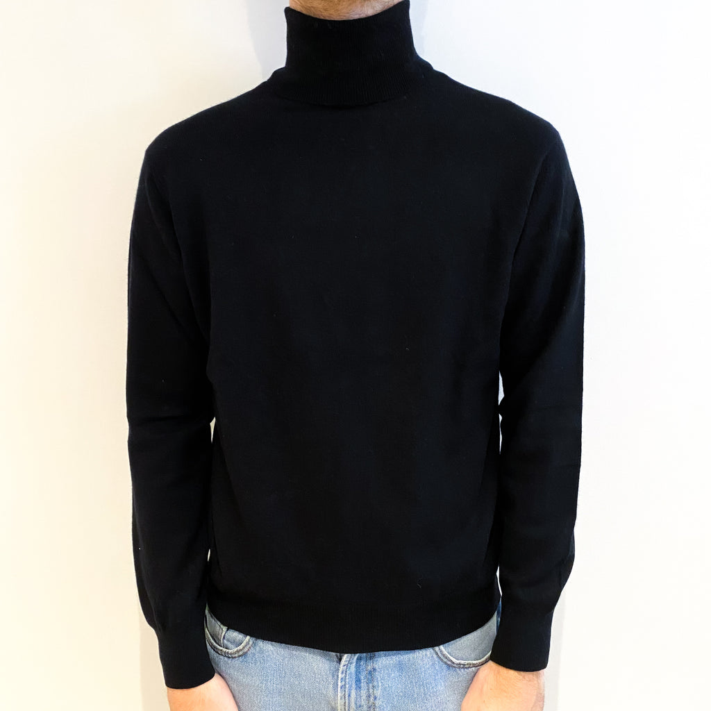 Men's Black Cashmere Polo Neck Jumper Large