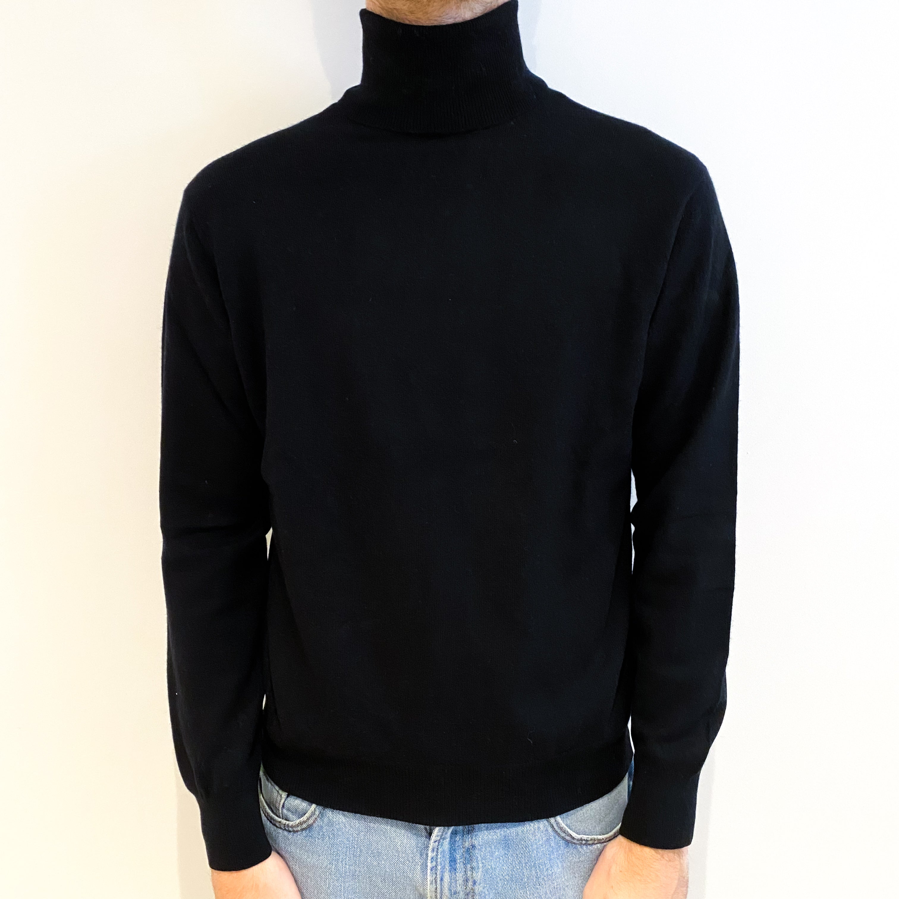 Men's Black Cashmere Polo Neck Jumper Large
