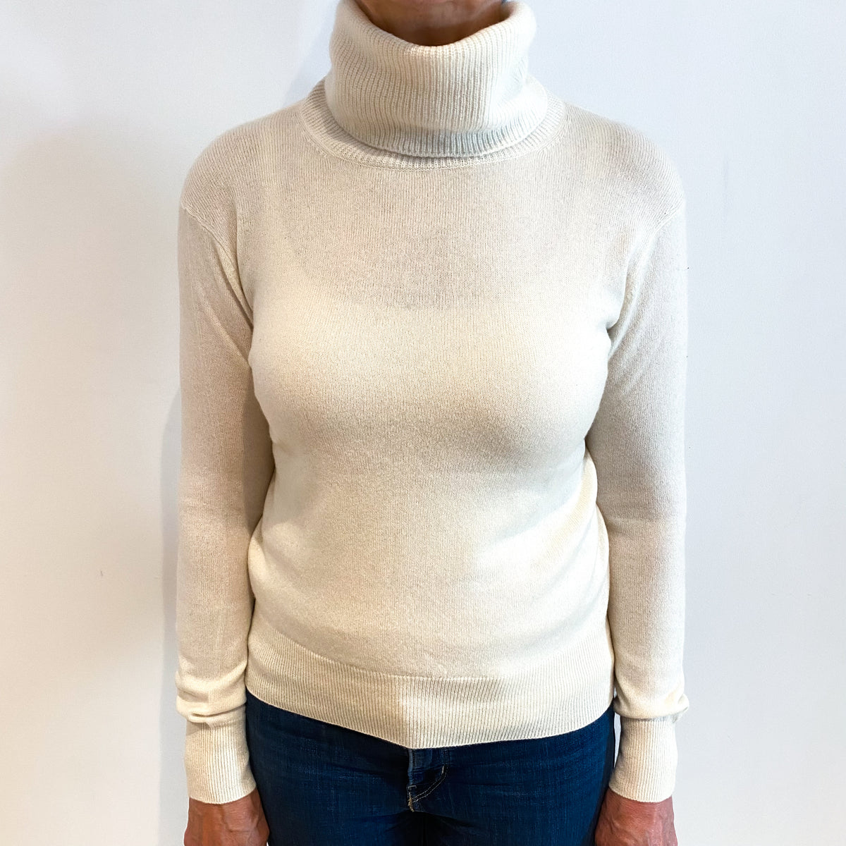 Vanilla Cream Cashmere Polo Neck Jumper Medium