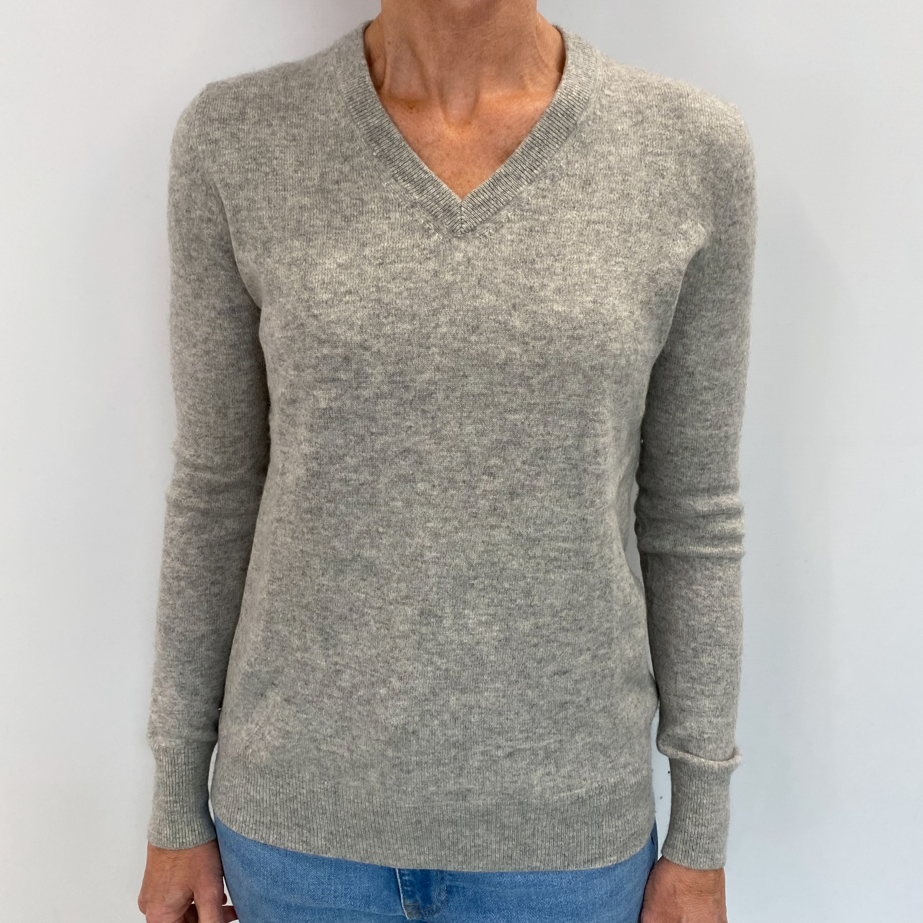 Ash Grey Cashmere V Neck Jumper Small