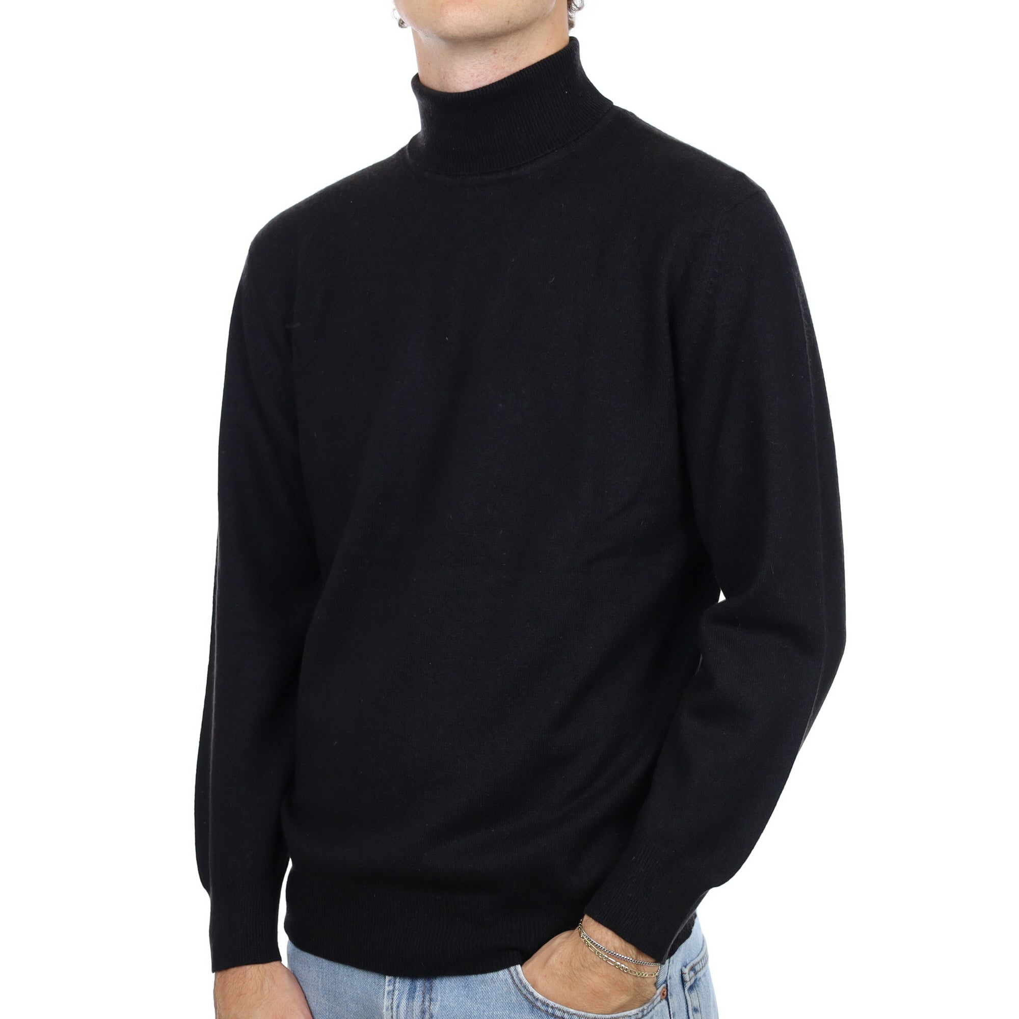 Men's Black Cashmere Polo Neck Jumper Large