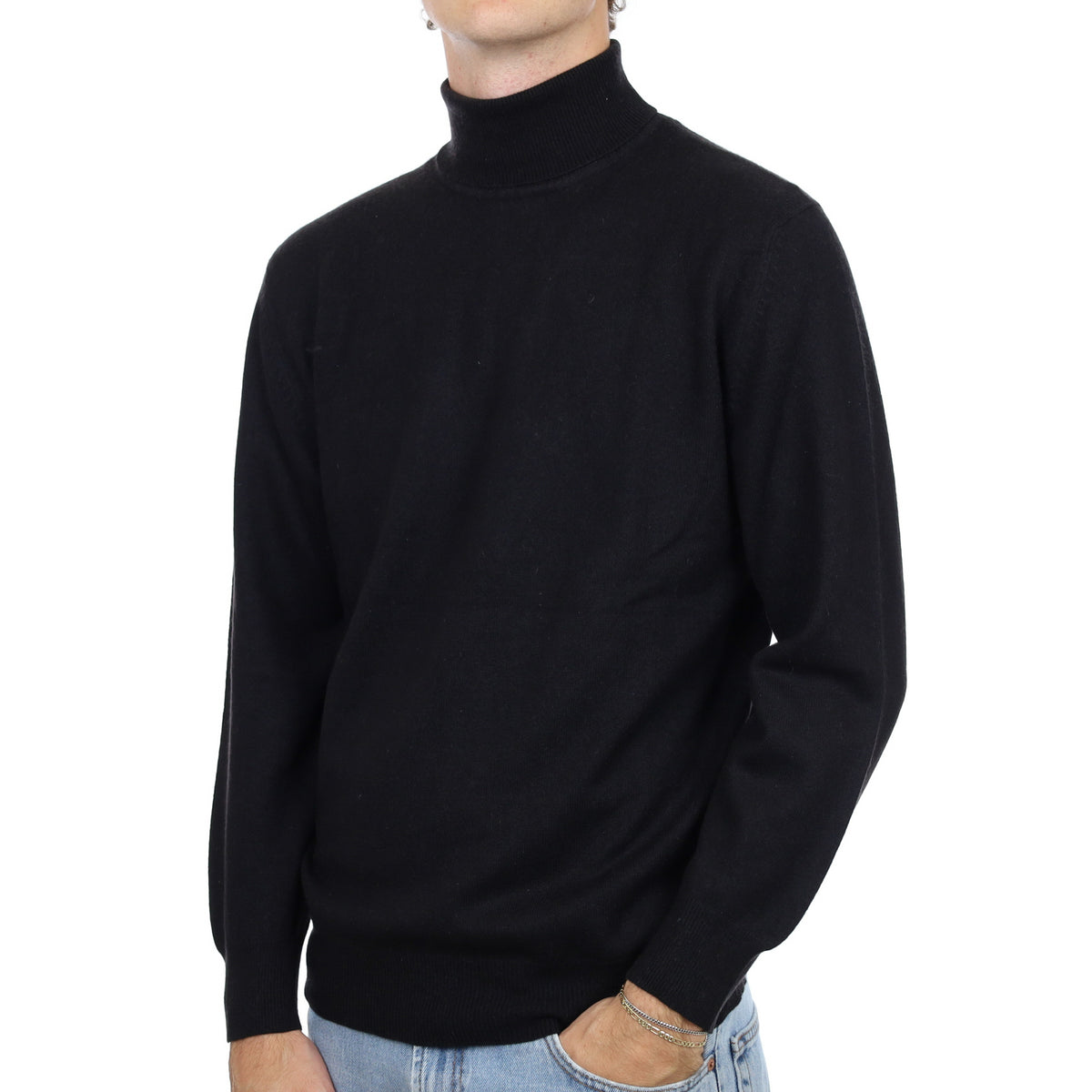 Men's Black Cashmere Polo Neck Jumper Large