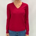 Cherry Red Cashmere V Neck Jumper Small