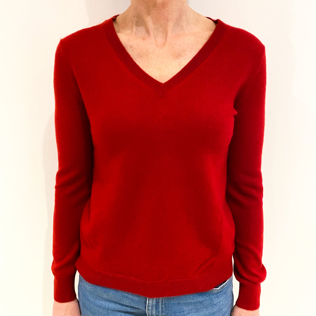 Scarlet Red Cashmere V Neck Jumper Small