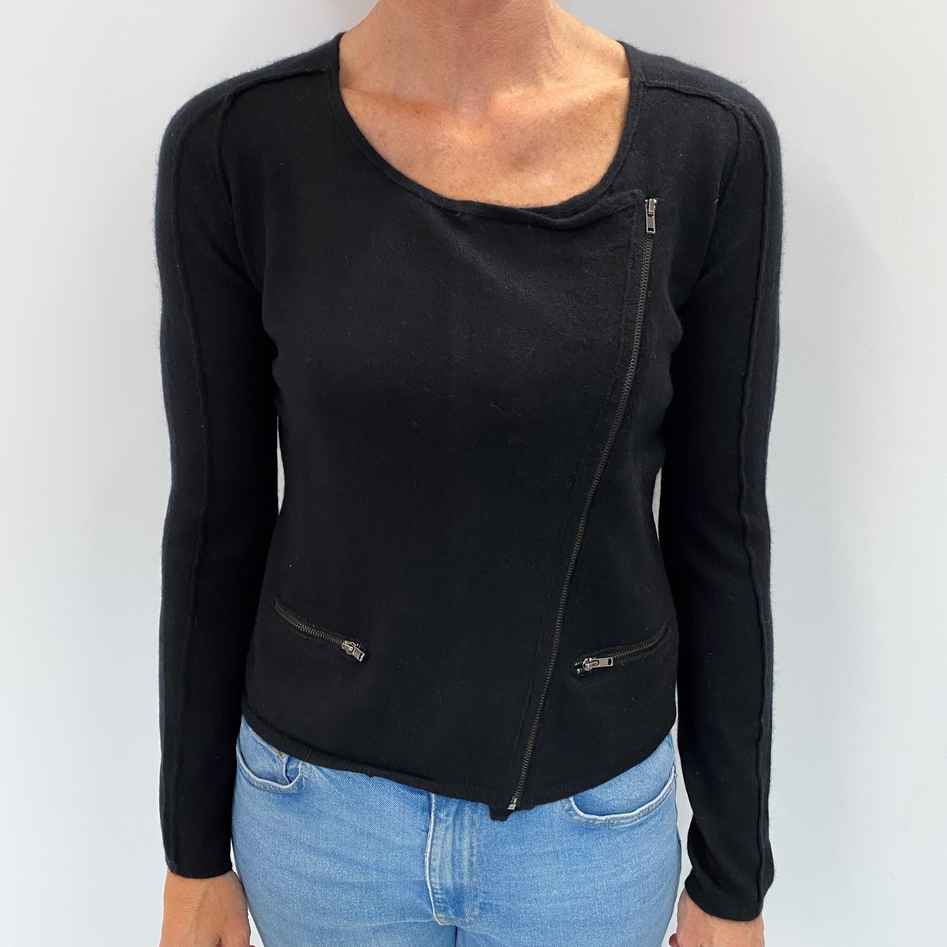 Black Cashmere Crew Neck Cardigan Small