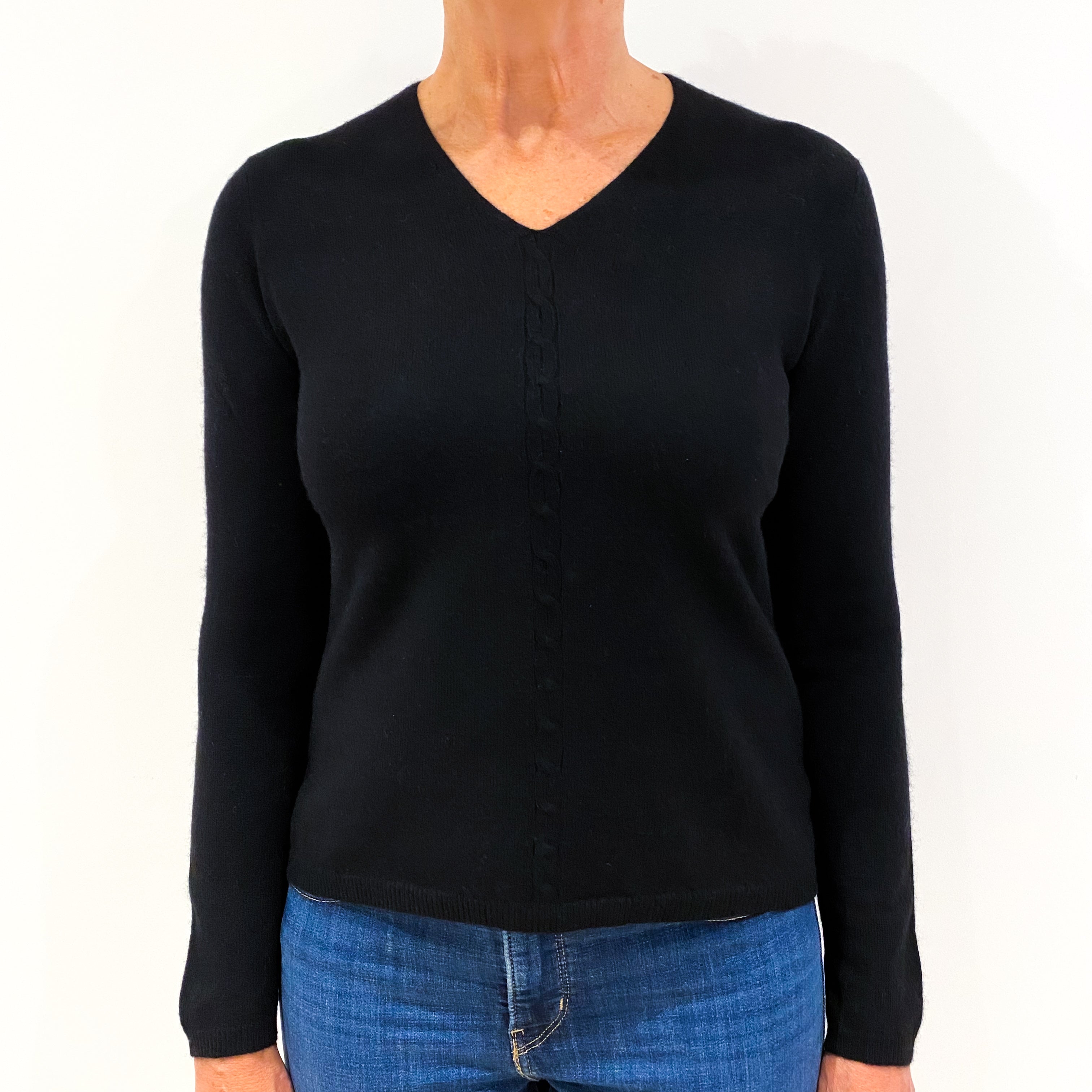 Black Cashmere V-Neck Jumper Medium