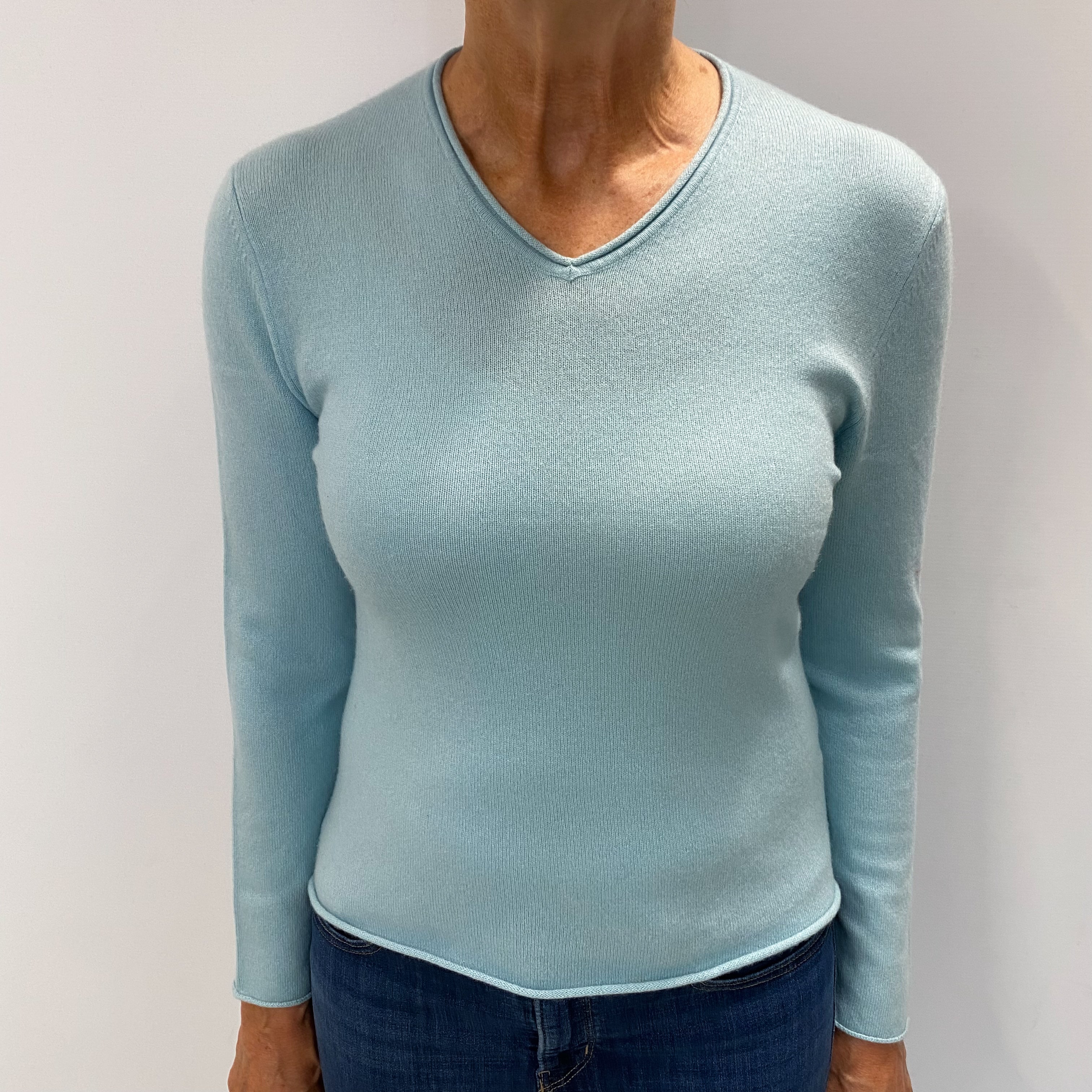 Opal Green Cashmere V Neck Jumper Medium