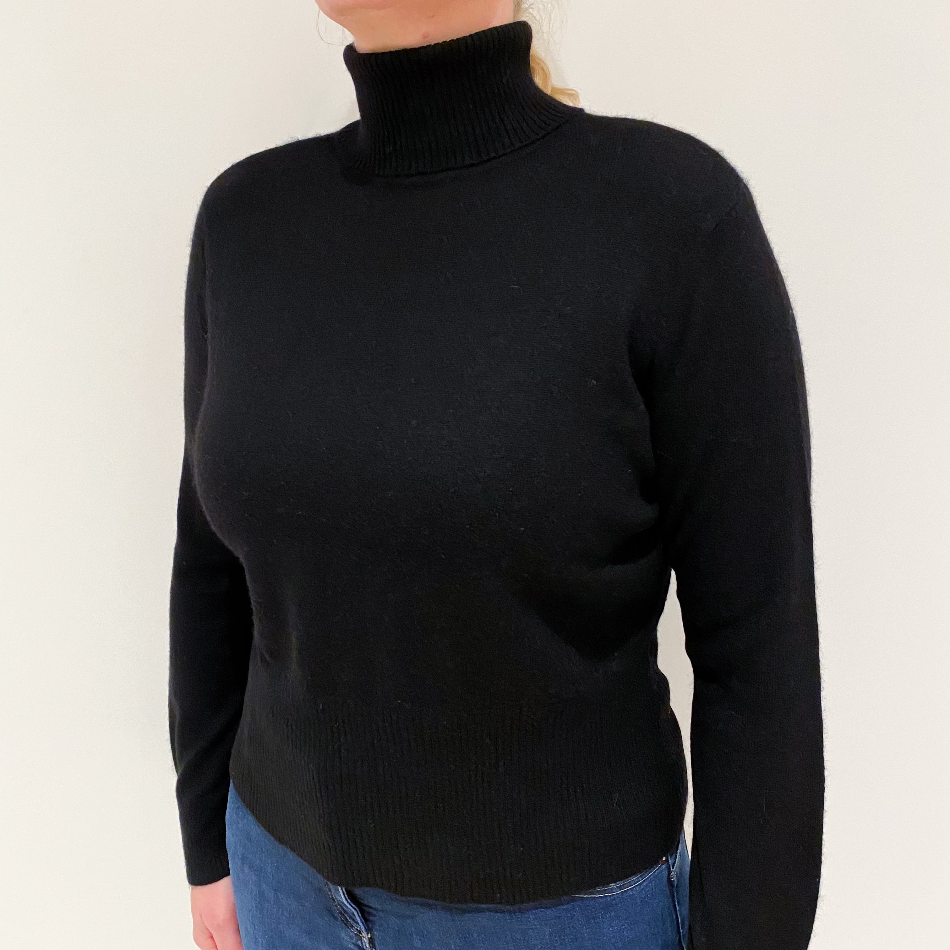 Black Cashmere Polo Neck Jumper Large