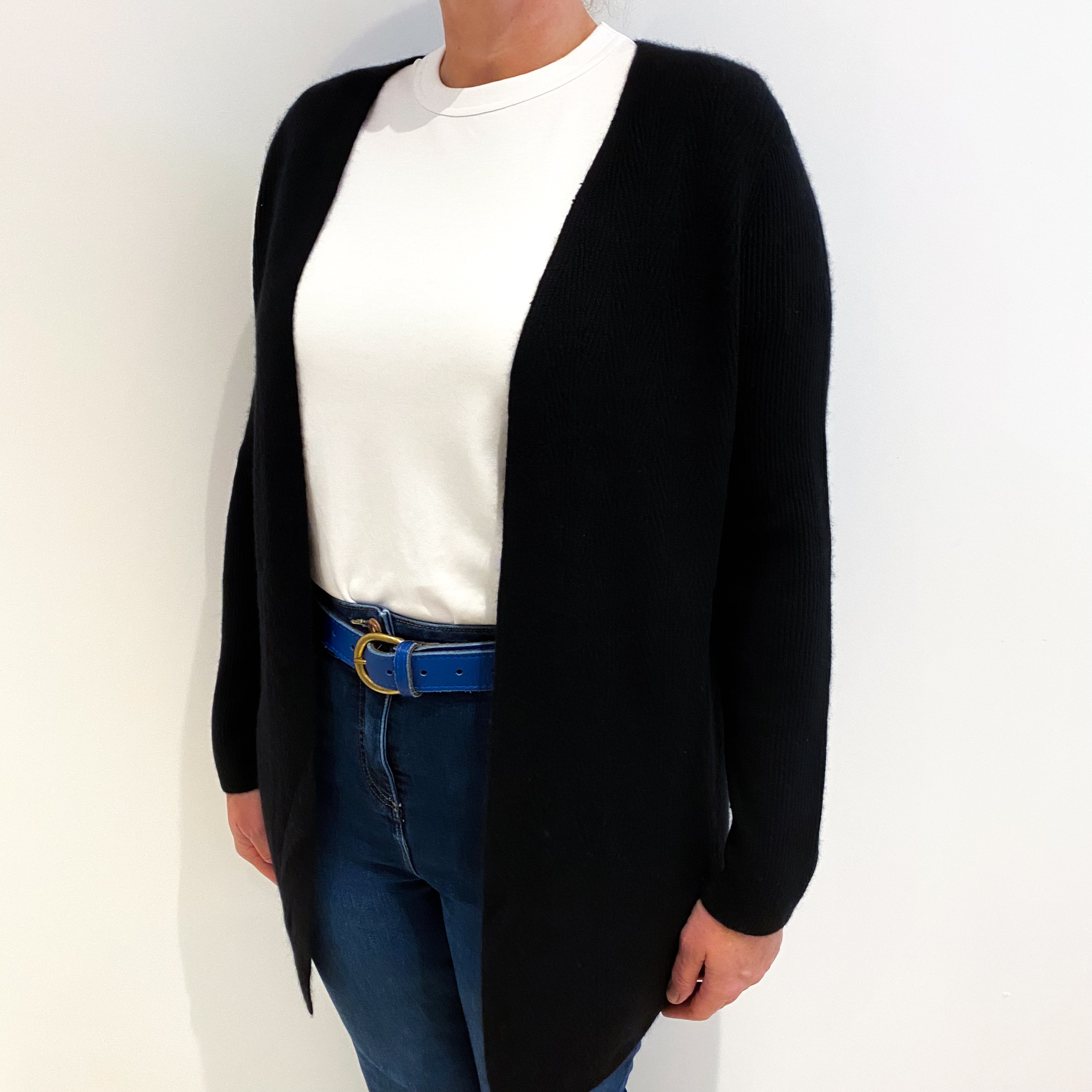 Black Long Cashmere Edge To Edge Cardigan Large