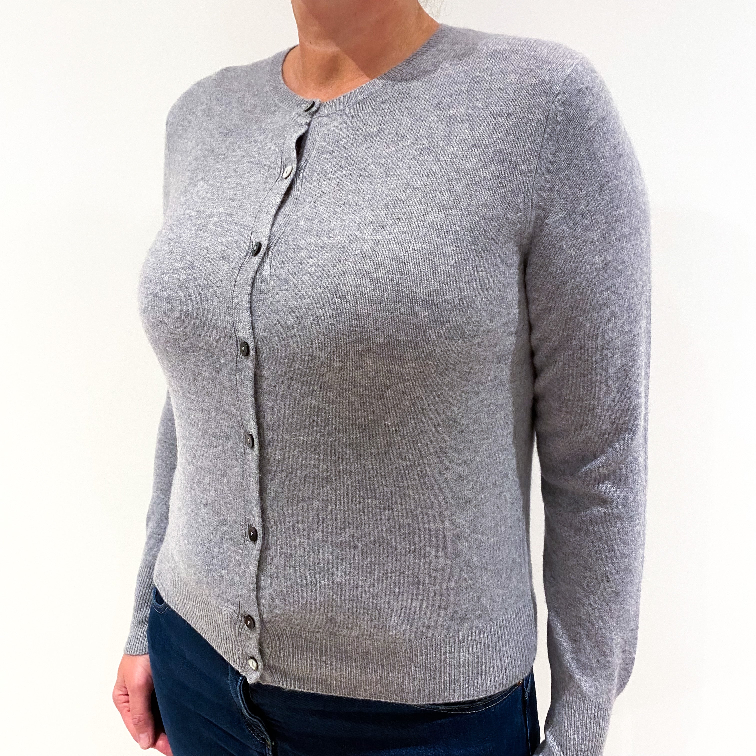 Smoke Grey Cashmere Crew Neck Cardigan Large