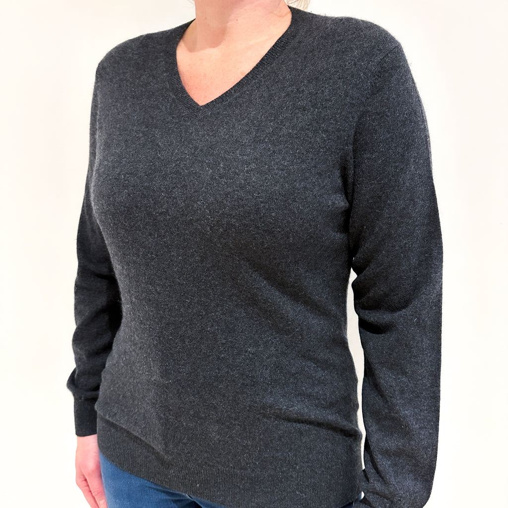 Slate Grey Cashmere V Neck Jumper Large