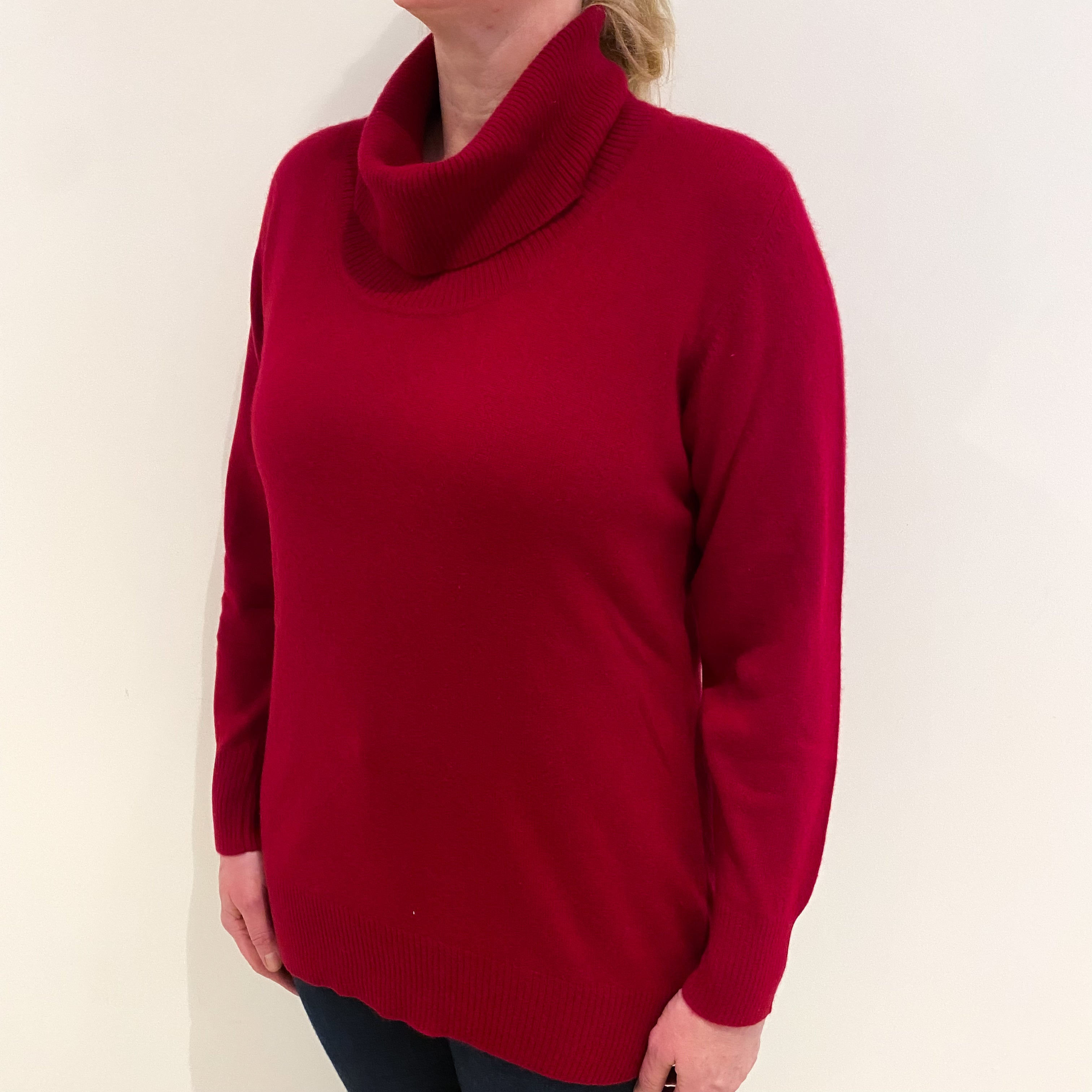 Crimson Red Cashmere Cowl Neck Jumper Large