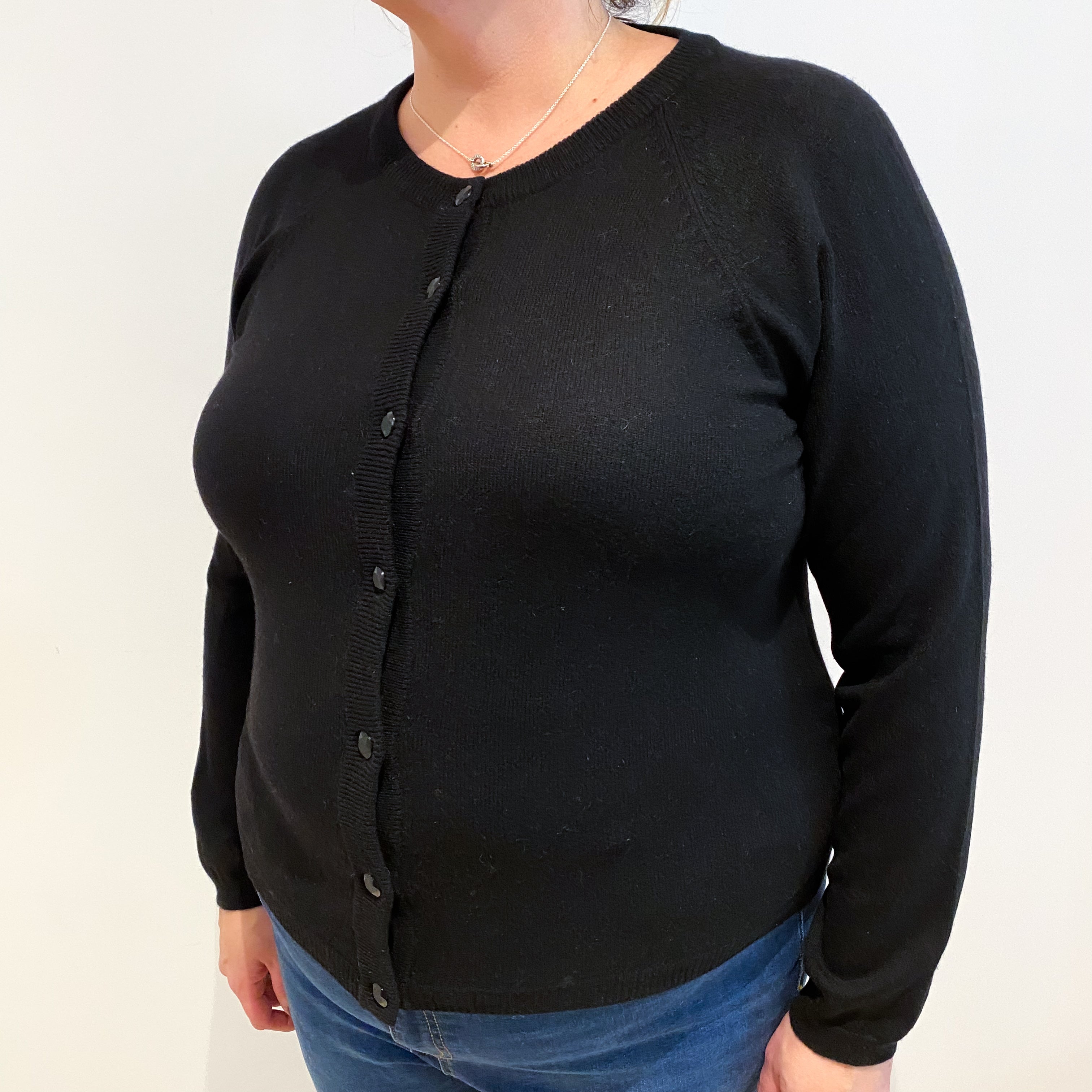 Black Cashmere Crew Neck Cardigan Extra Large
