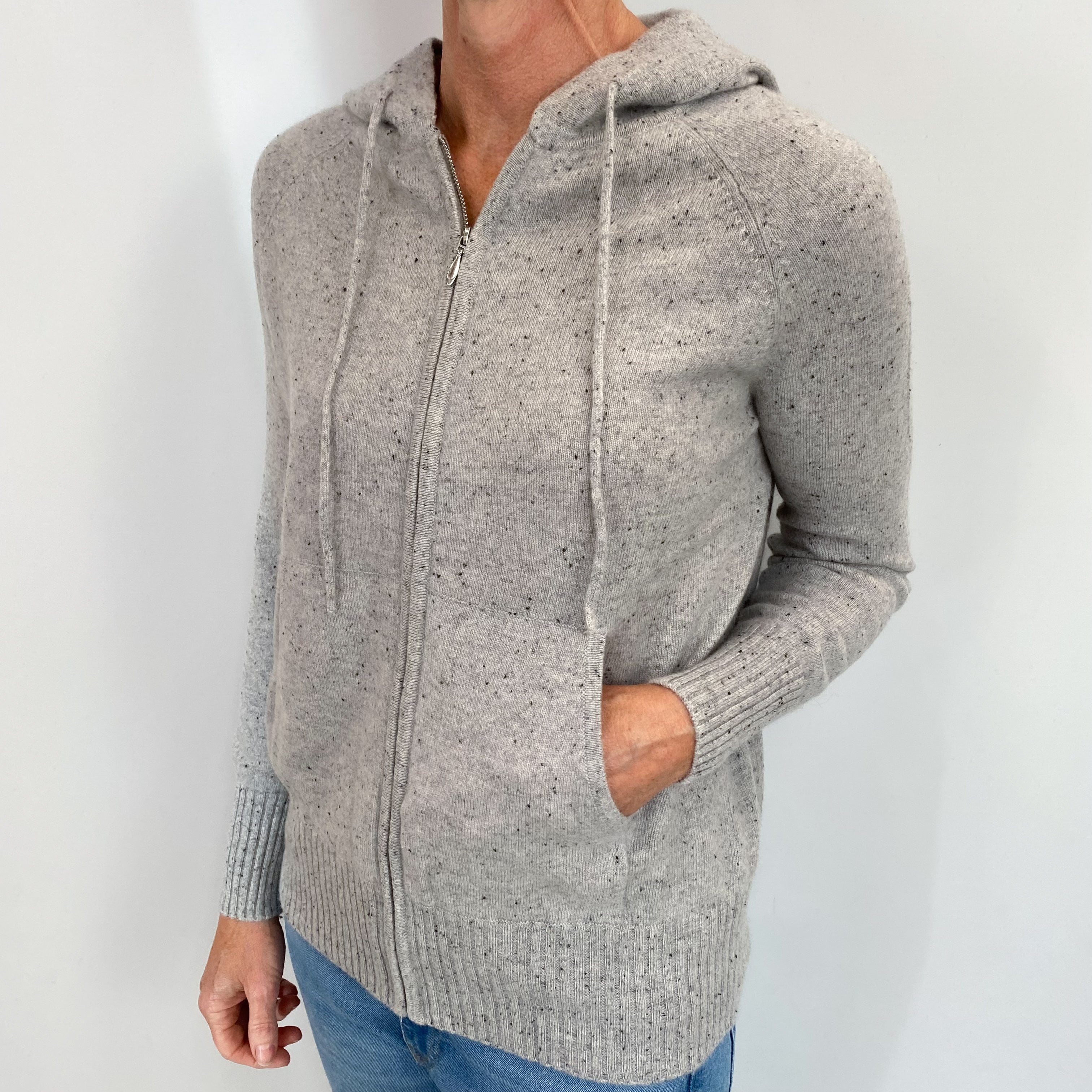 Mist Grey Speck Cashmere Zip Up Hoodie Small