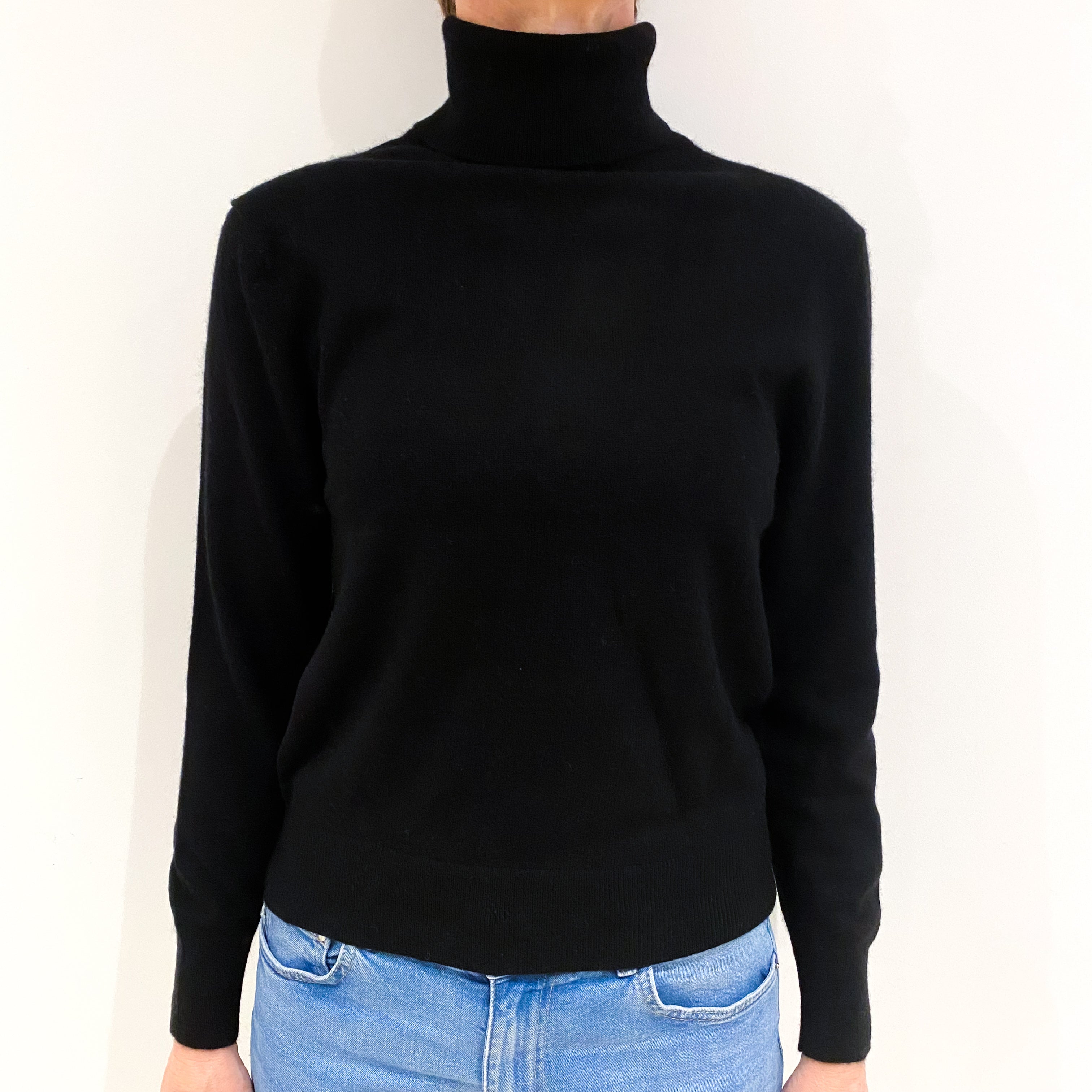 Black Cashmere Polo Neck Jumper Small