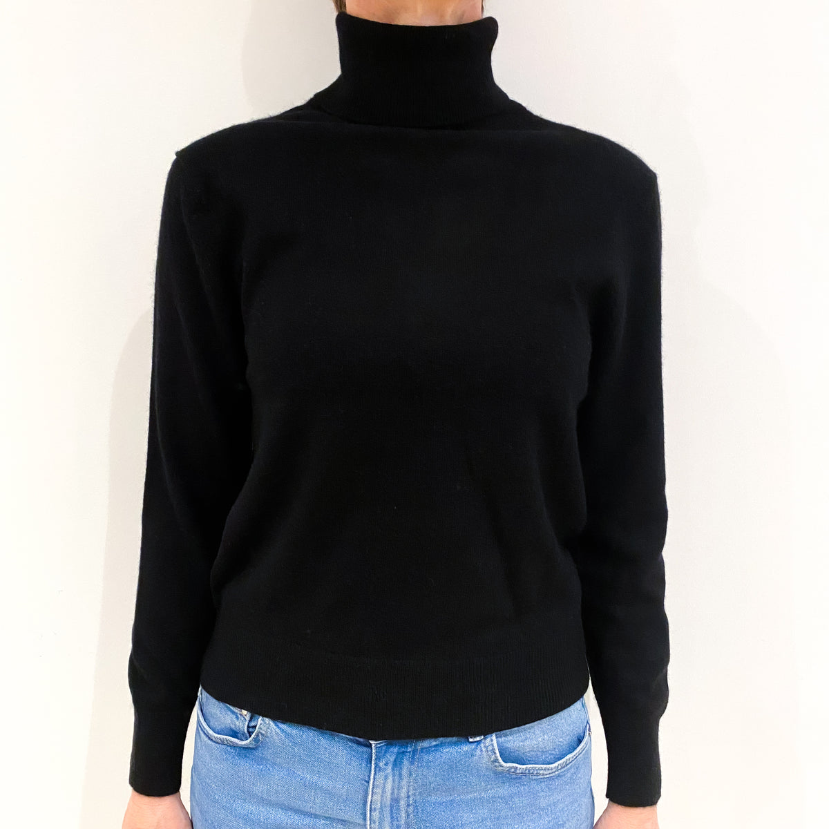 Black Cashmere Polo Neck Jumper Small