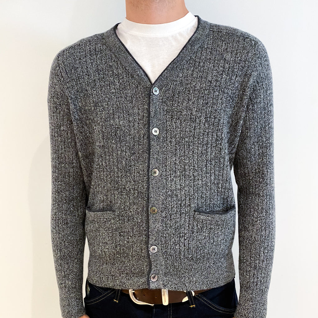 Men's Grey Marl Cashmere V-Neck Cardigan Medium