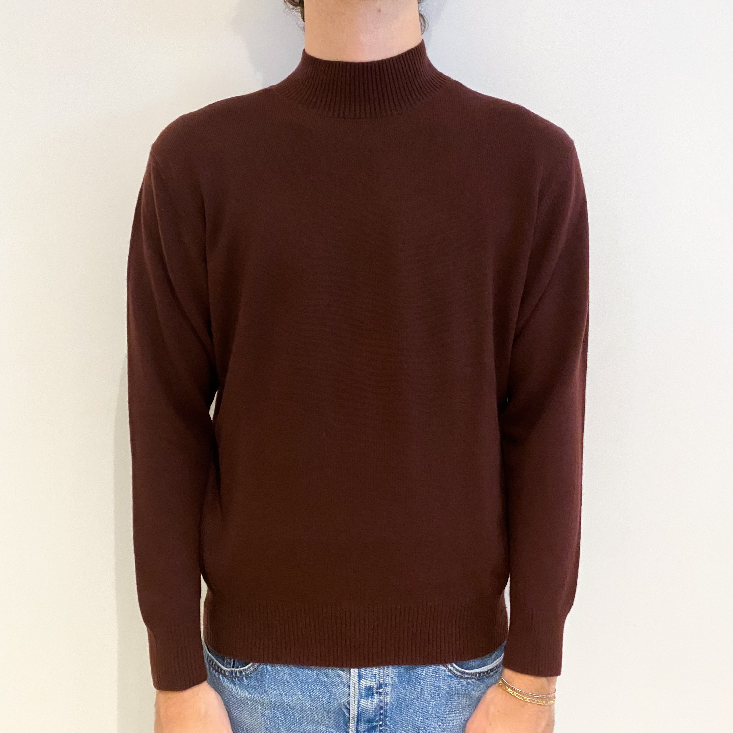 Men's Wine Red Cashmere Turtle Neck Jumper Large