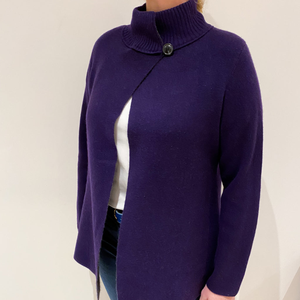 Iris Purple Heavy Knit Cashmere Turtle Neck Cardigan Large