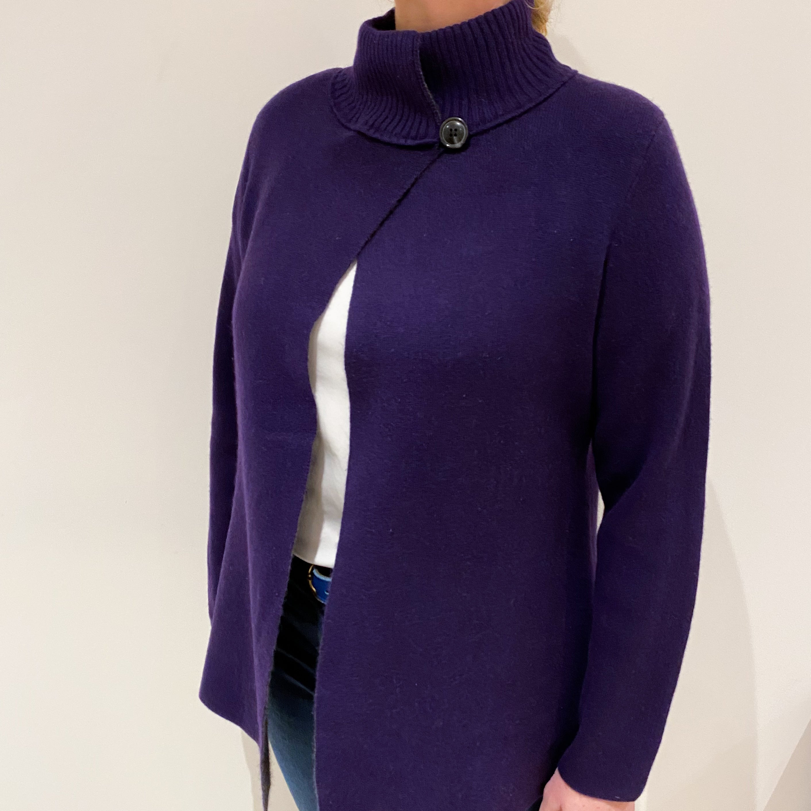Iris Purple Heavy Knit Cashmere Turtle Neck Cardigan Large
