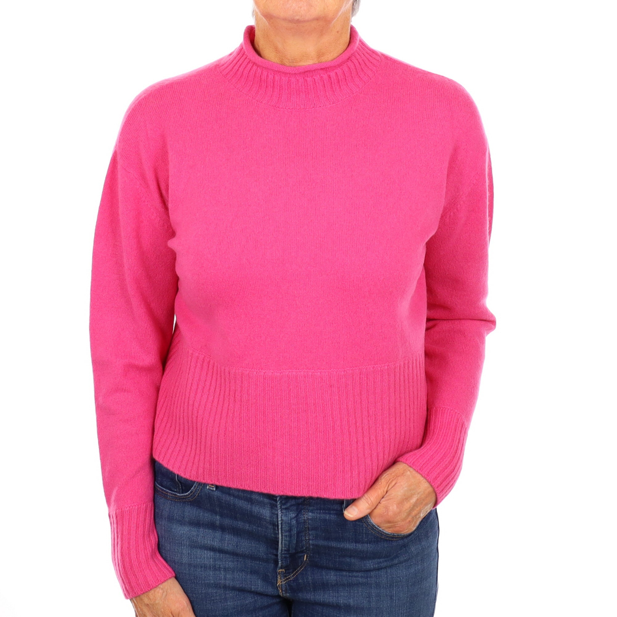 Hot Pink Cashmere Slouchy Turtle Neck Jumper Medium